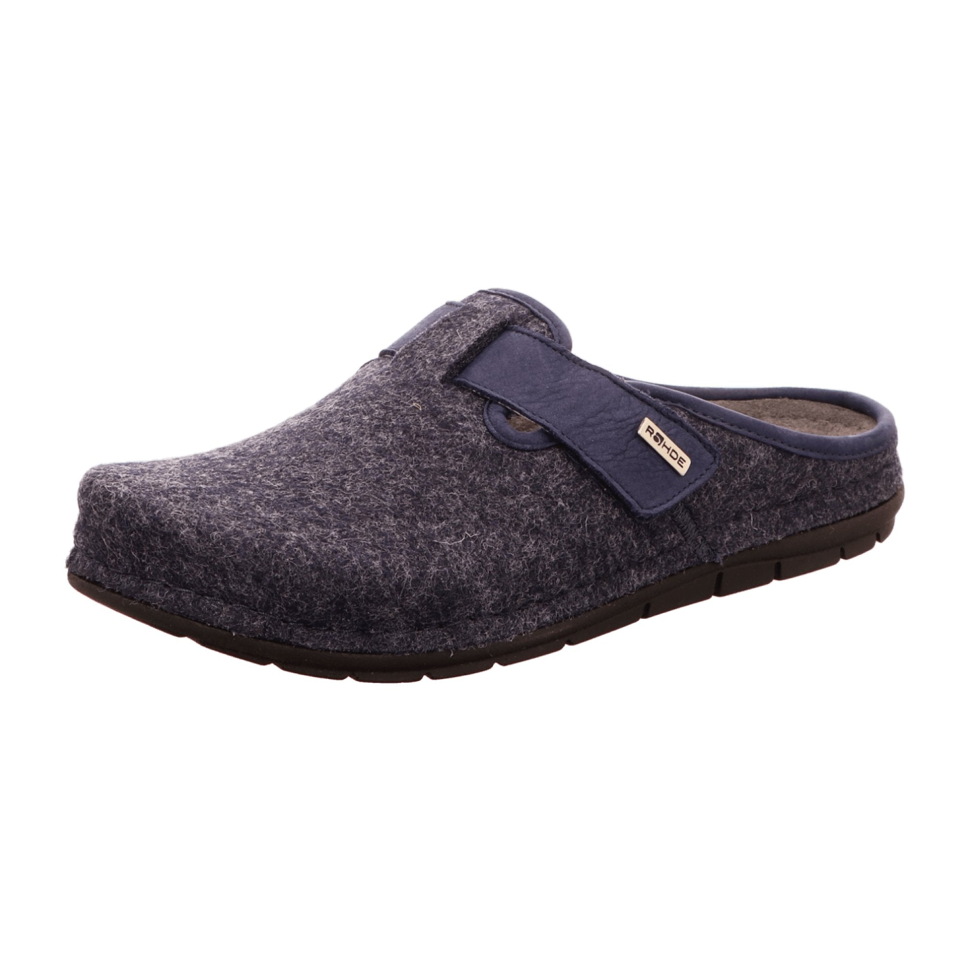 Rohde Men's Blue Leather Slippers with Memory Foam Footbed and Velcro Closure