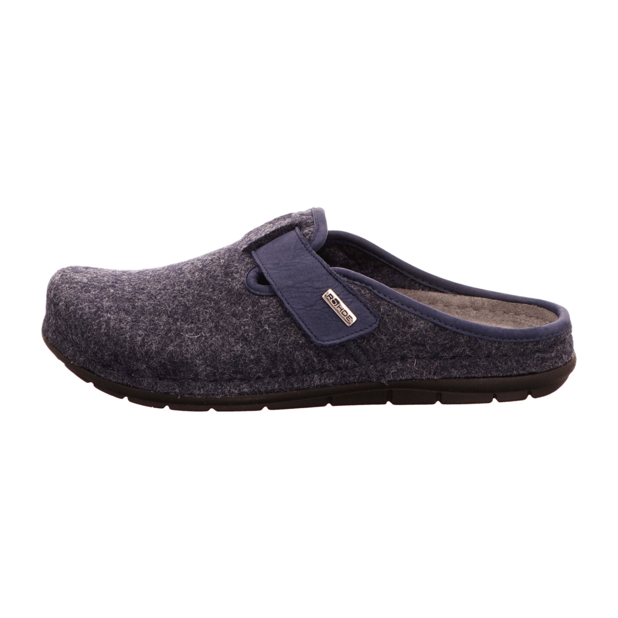 Rohde Men's Blue Leather Slippers with Memory Foam Footbed and Velcro Closure