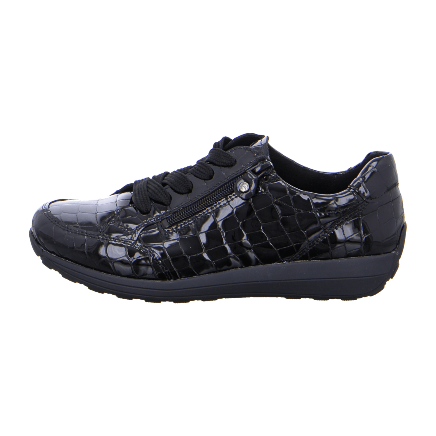 ARA MERANO Women's Low-Top Sneaker Lace-Up Shoes in Smooth Black Leather