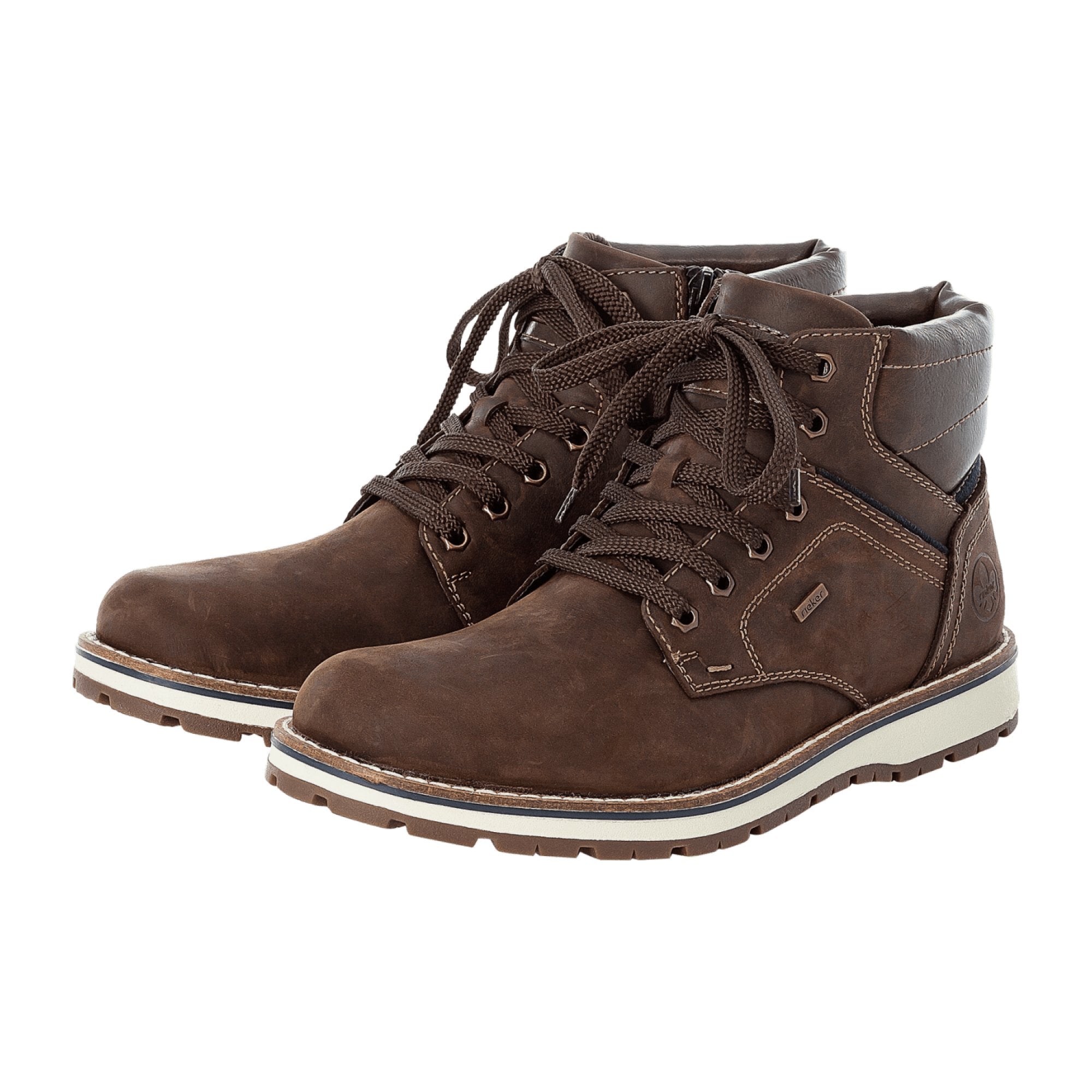 Rieker Men's Brown Lace-Up Boots with Nubuck Leather and Textile Lining