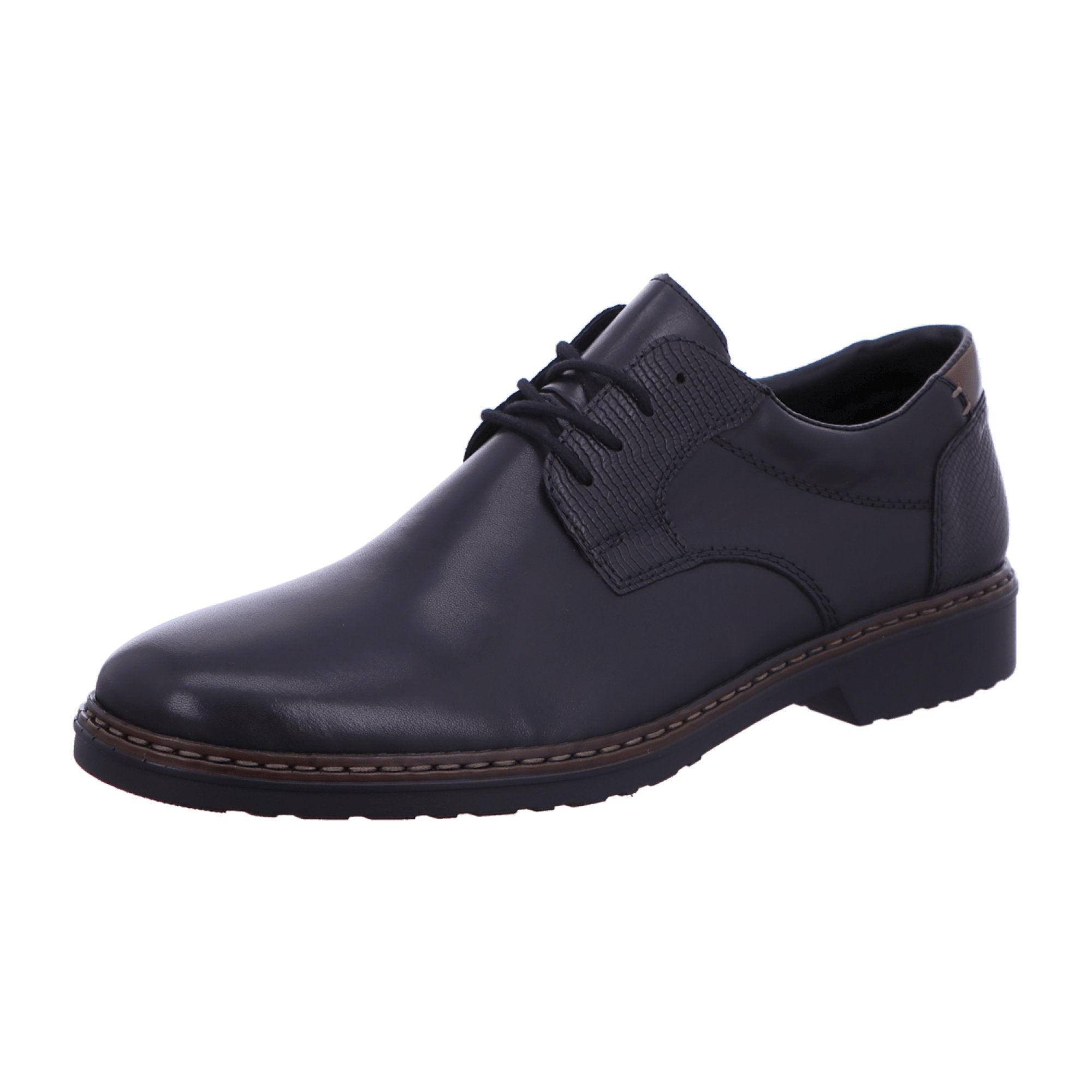 Rieker Black Leather Lace-Up Shoes with Antistress System and Flexible Sole