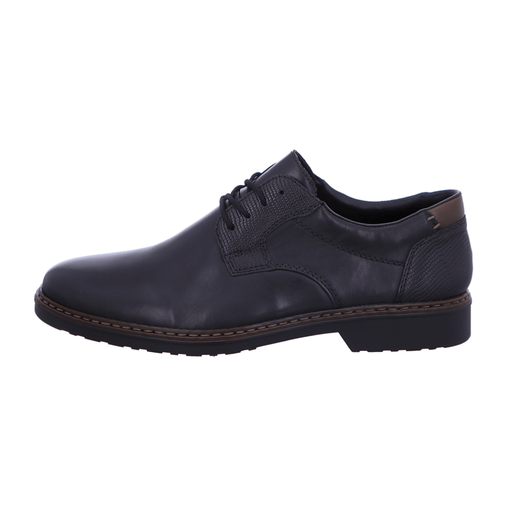 Rieker Black Leather Lace-Up Shoes with Antistress System and Flexible Sole