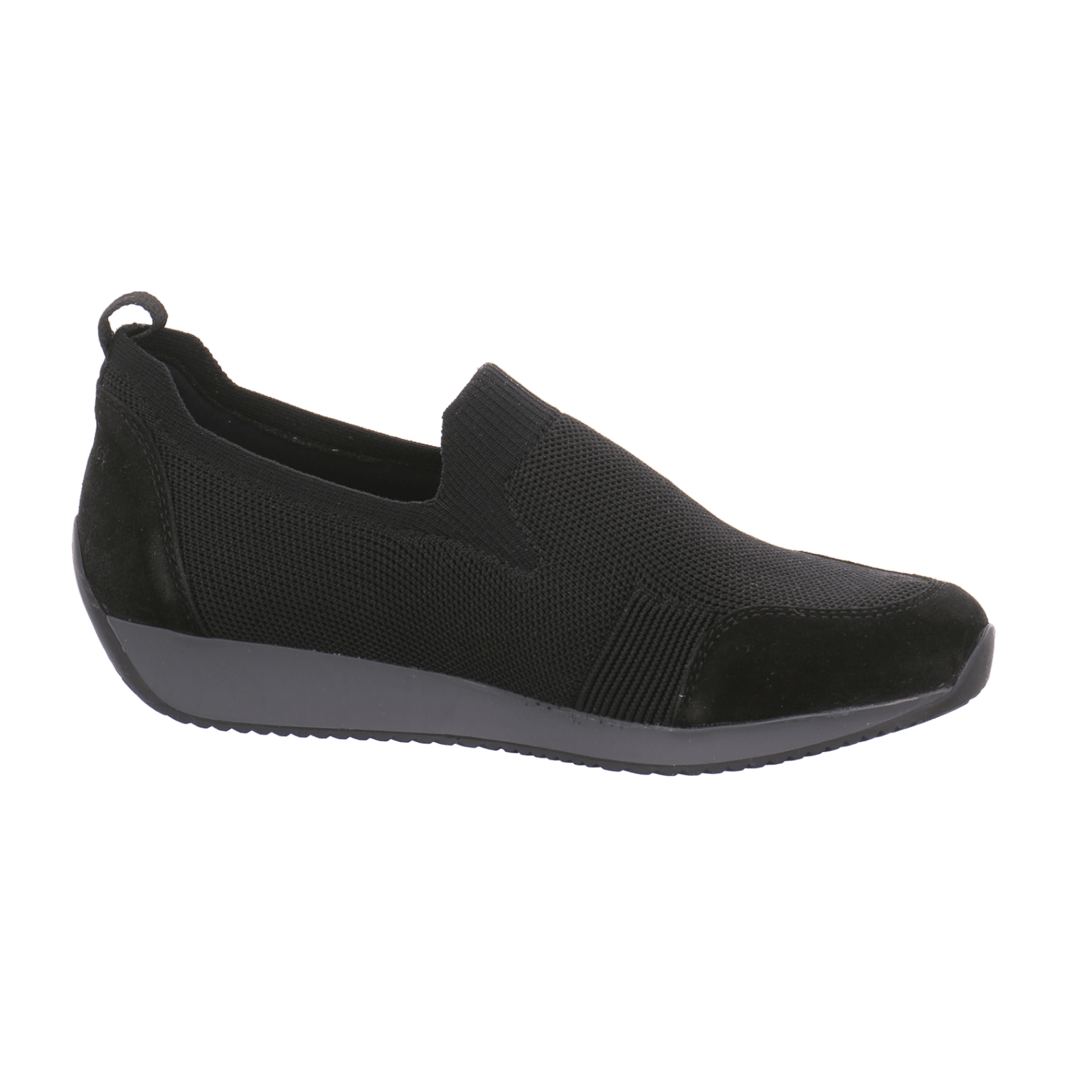 ARA Women's Nubuck Leather Slip-On Loafers with Lacing, Round Toe, Black - Bartel-Shop