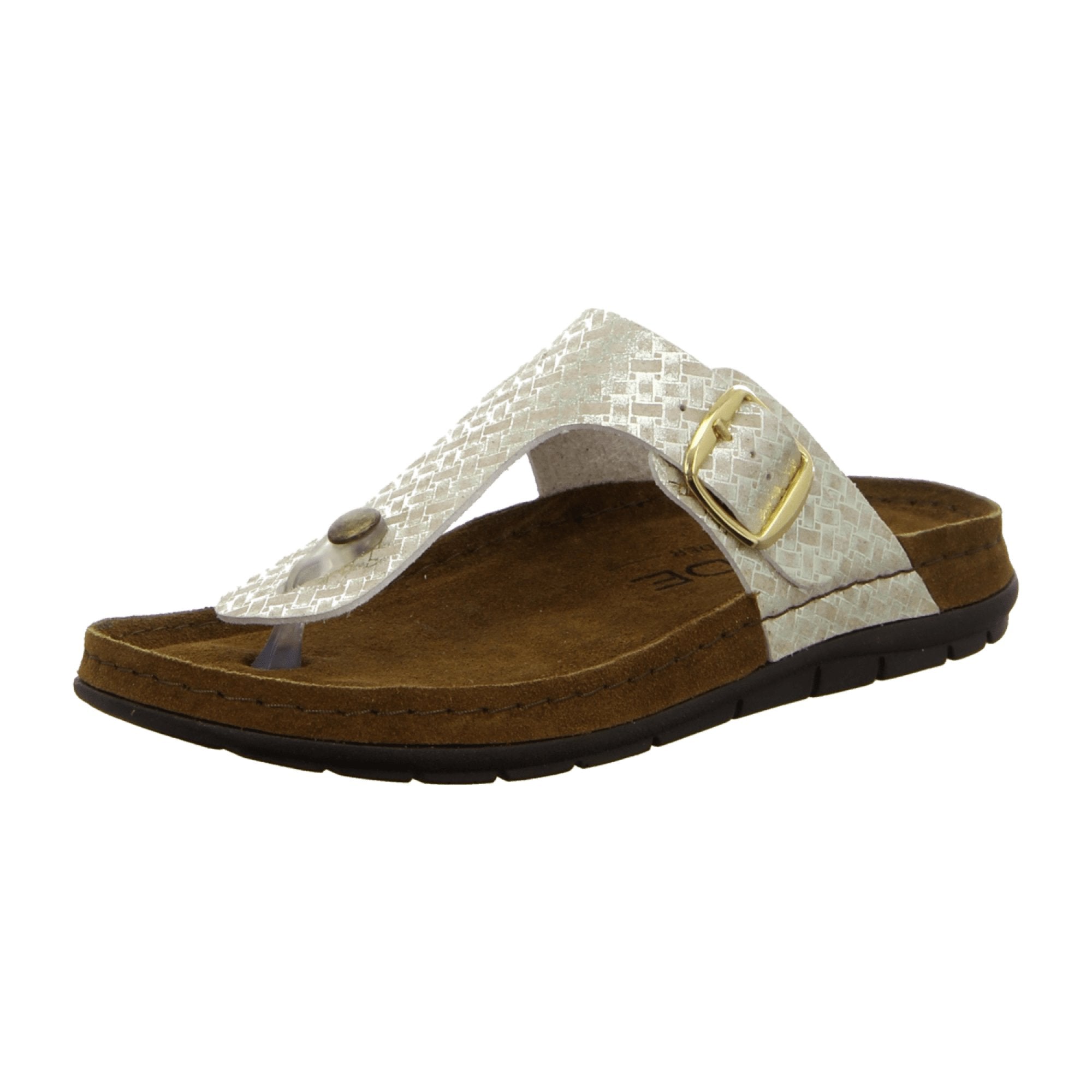 Rohde Women's Gold Flat Slip-On Sandals Structured Leather Open Toe