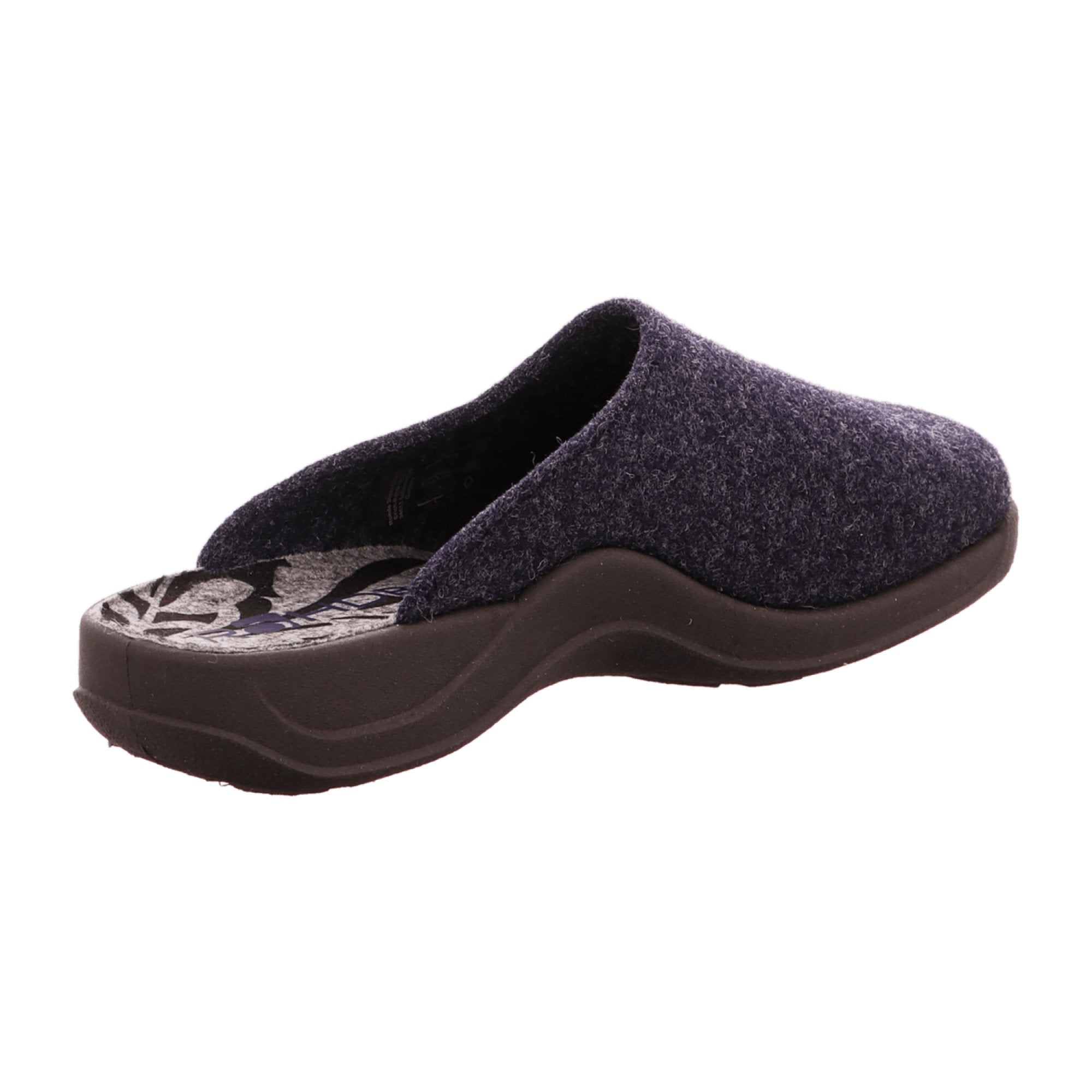 Rohde Women's Blue Slippers, Felt Upper, Textile Lining, Flat Heel