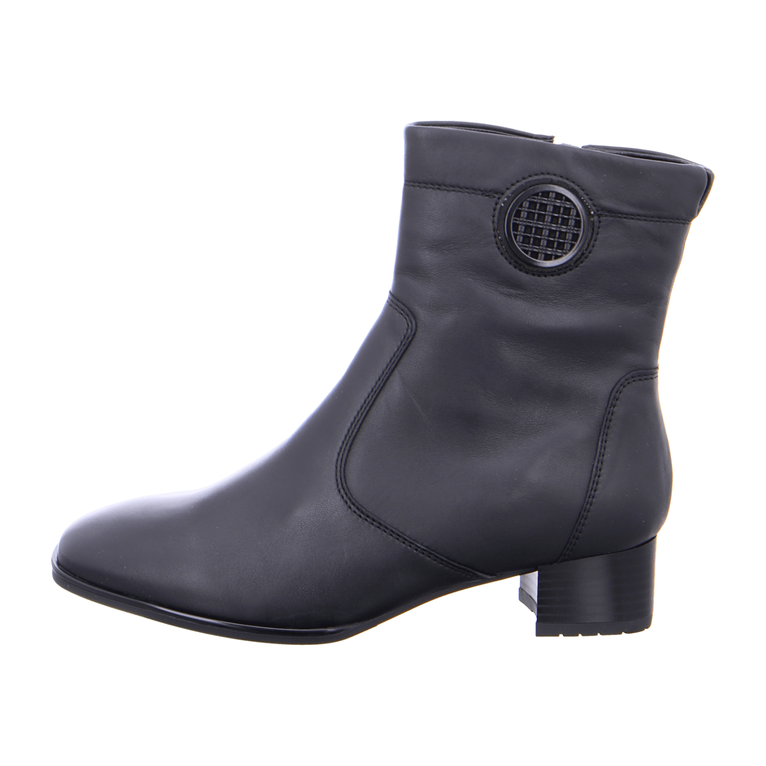 ARA Women's Leather Ankle Boots, Black, Classic Square Toe with Zipper