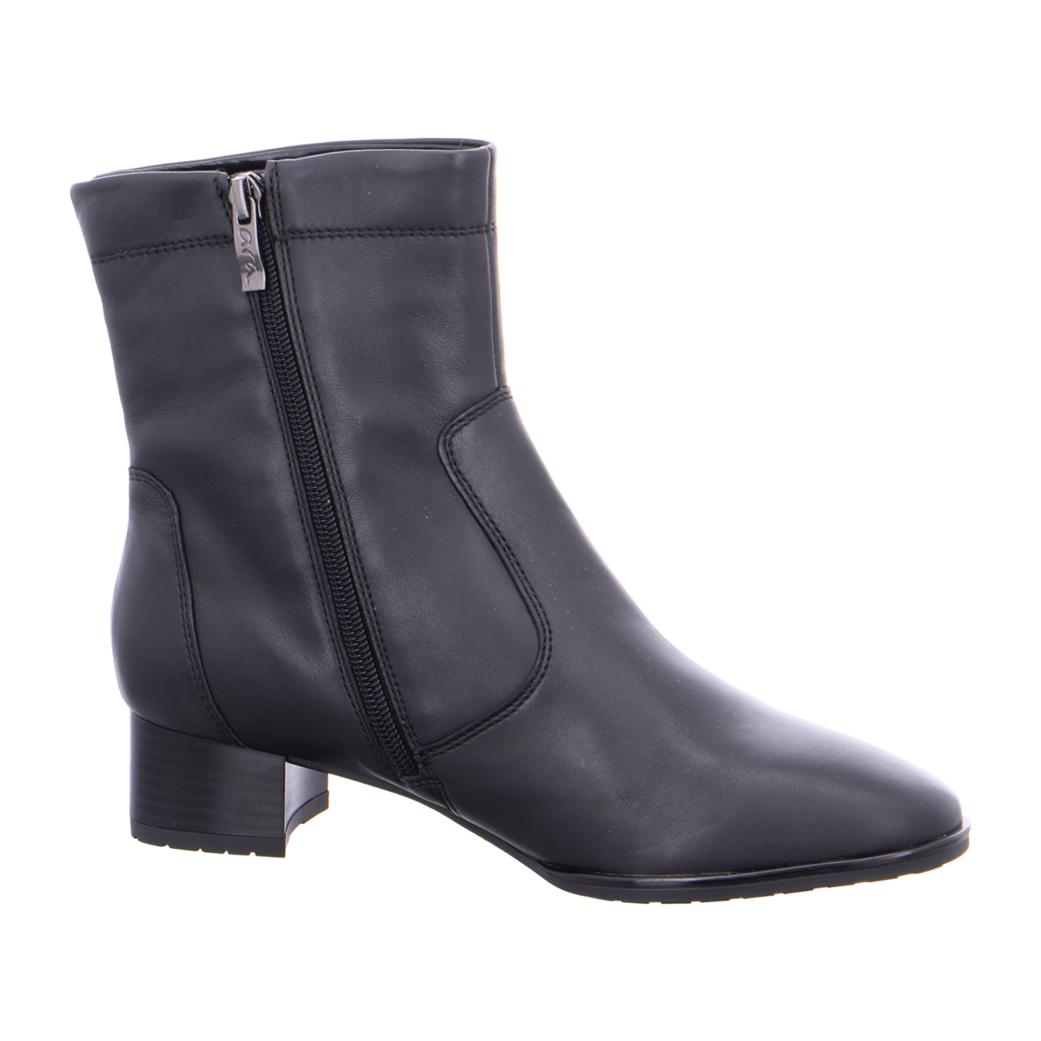 ARA Women's Leather Ankle Boots, Black, Classic Square Toe with Zipper