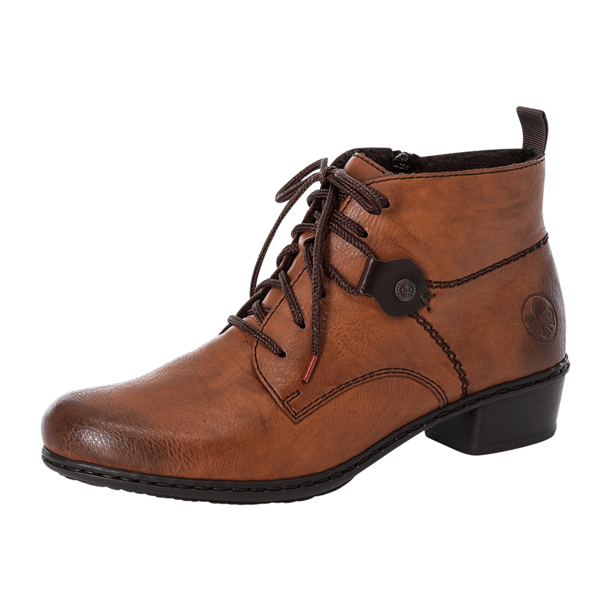 Rieker Women's Brown Ankle Boots with Warm Lining and Zip Lace Closure