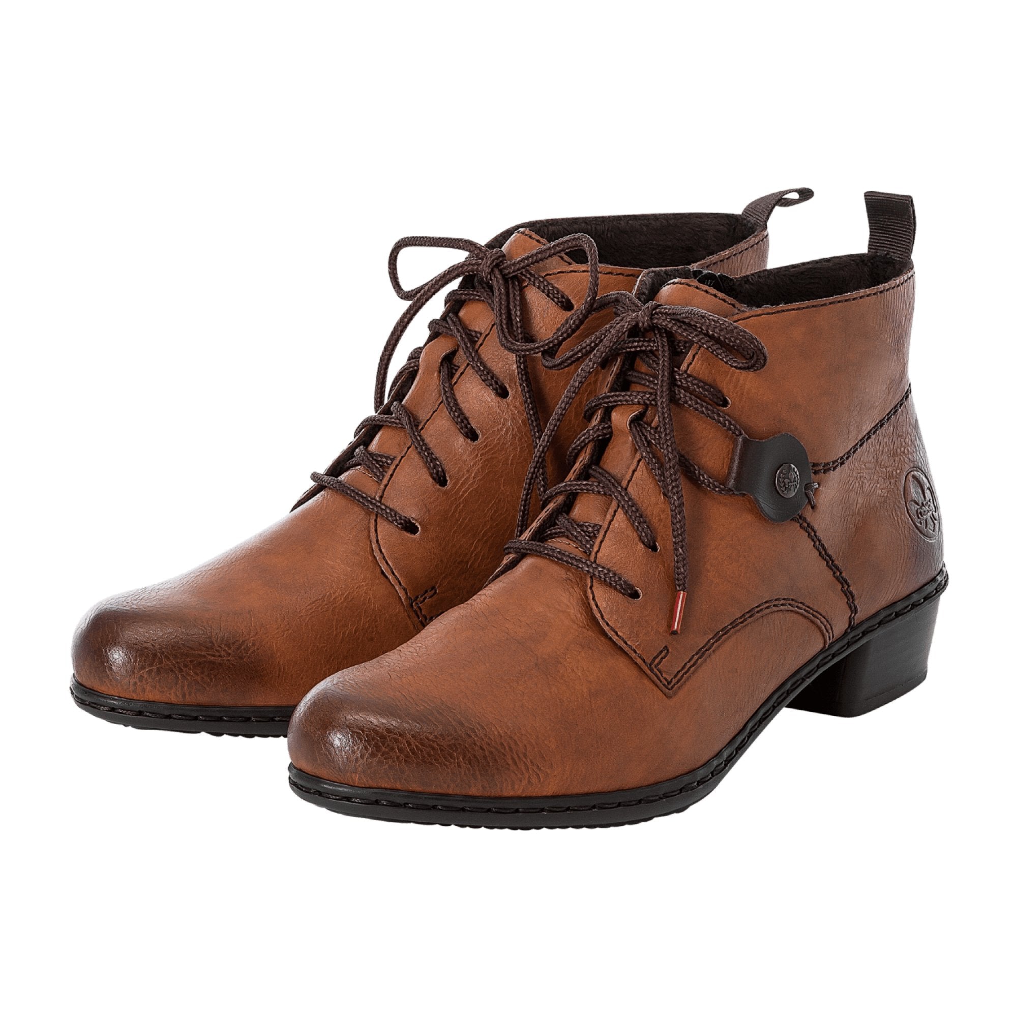 Rieker Women's Brown Ankle Boots with Warm Lining and Zip Lace Closure