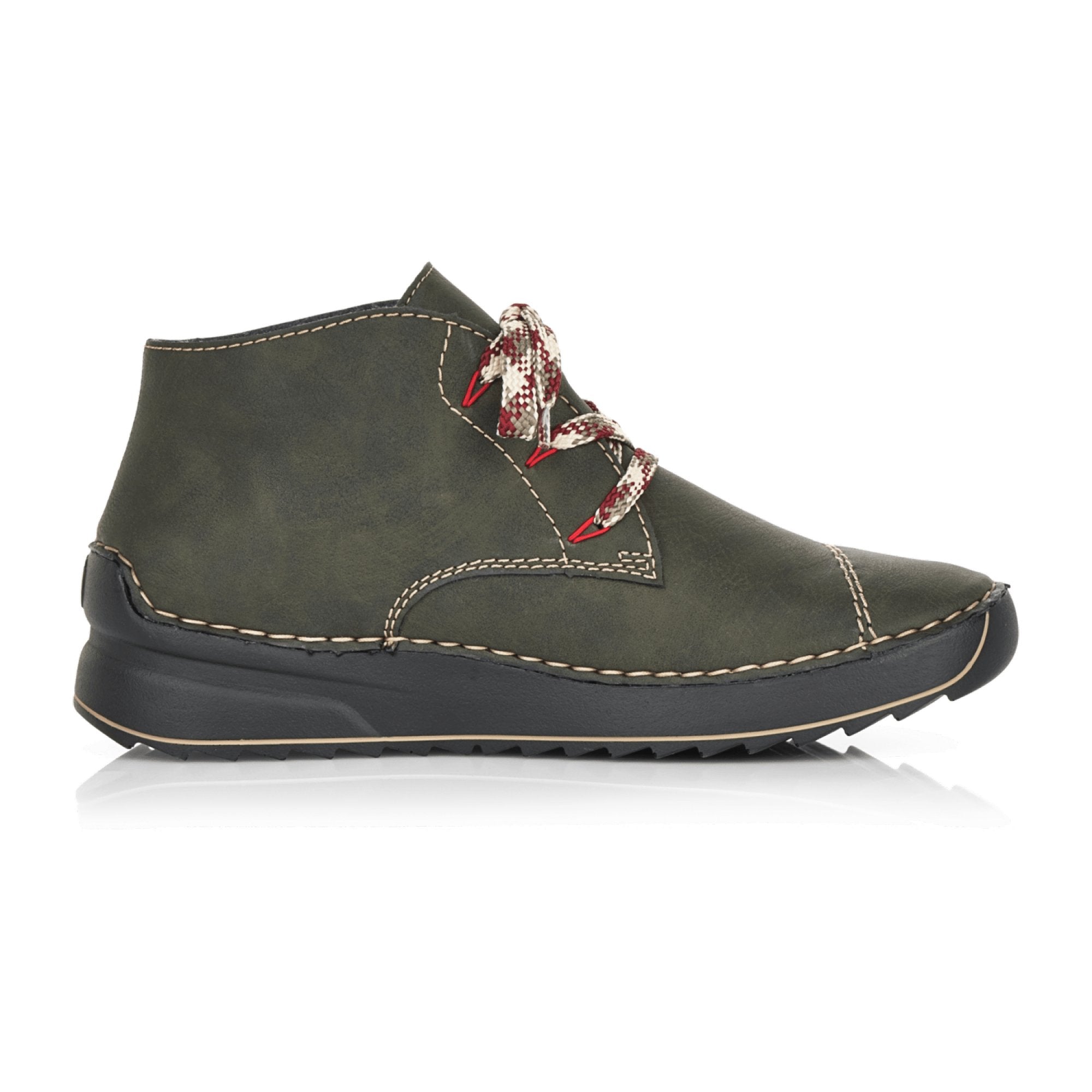 Rieker Green Lace-Up Ankle Boots for Women with Warm Lining Comfortable Design