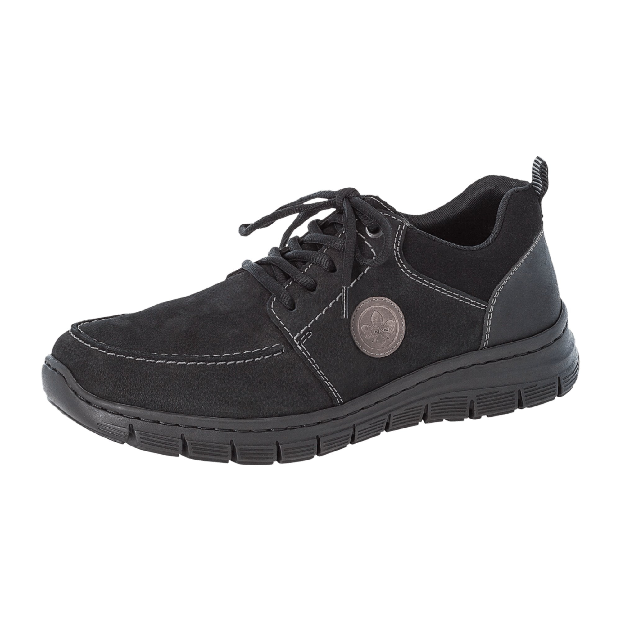 Rieker Comfortable Men's Black Lace-Up Shoes Leather Wide Fit Removable Insole