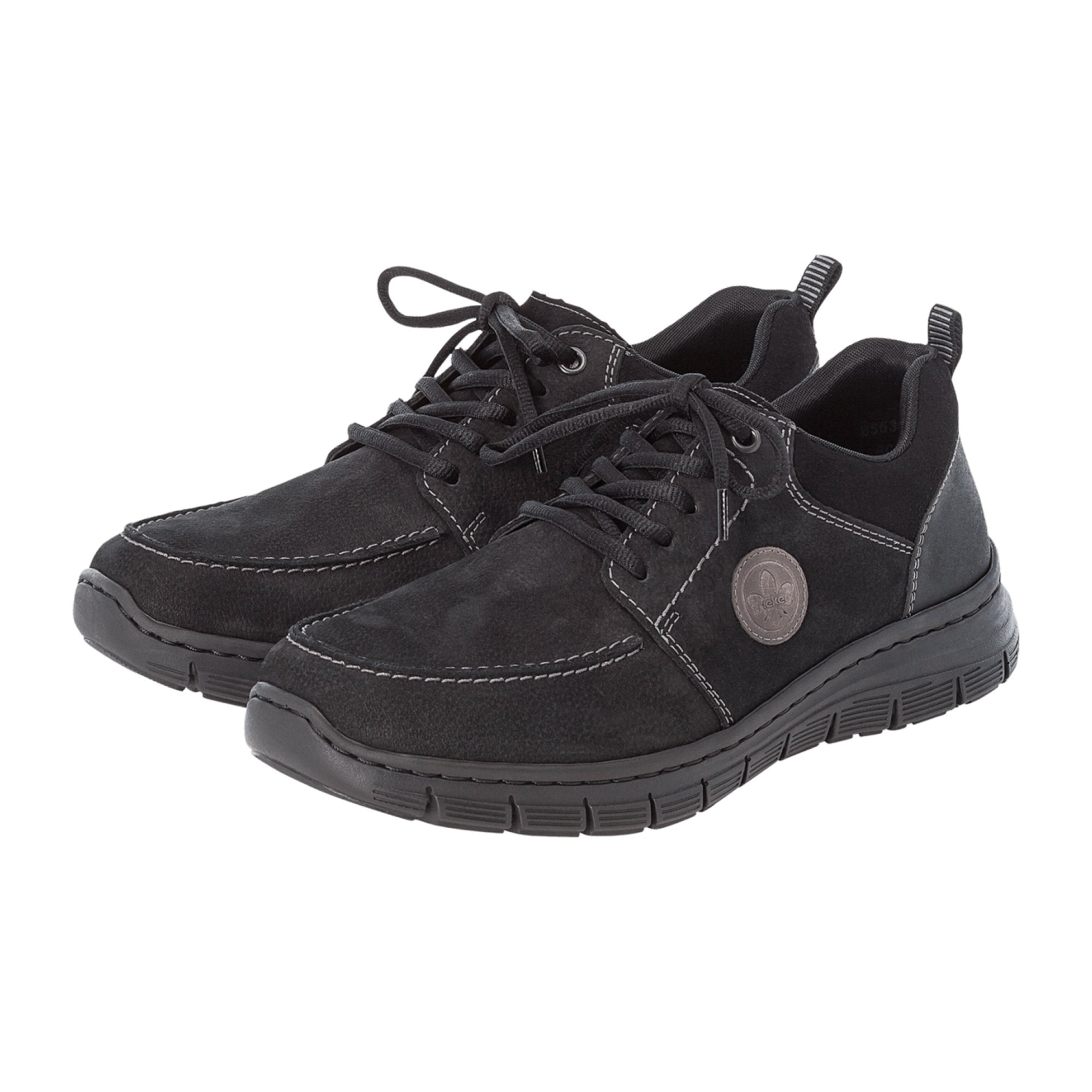 Rieker Comfortable Men's Black Lace-Up Shoes Leather Wide Fit Removable Insole