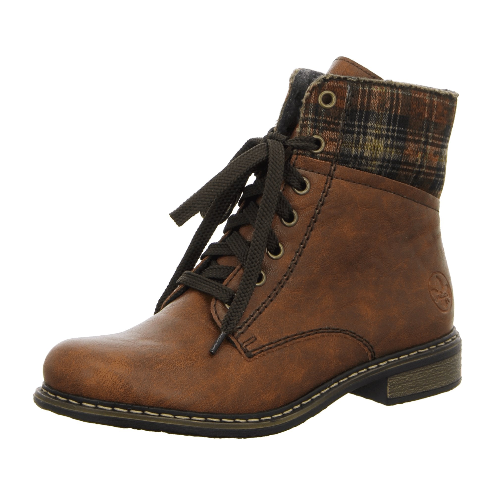 Rieker Comfortable Brown Ankle Boots for Women with Lace-Up and Zipper
