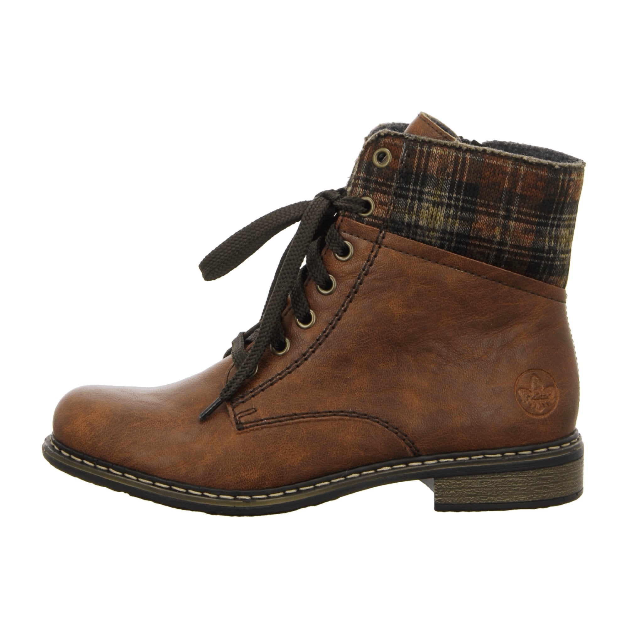 Rieker Comfortable Brown Ankle Boots for Women with Lace-Up and Zipper