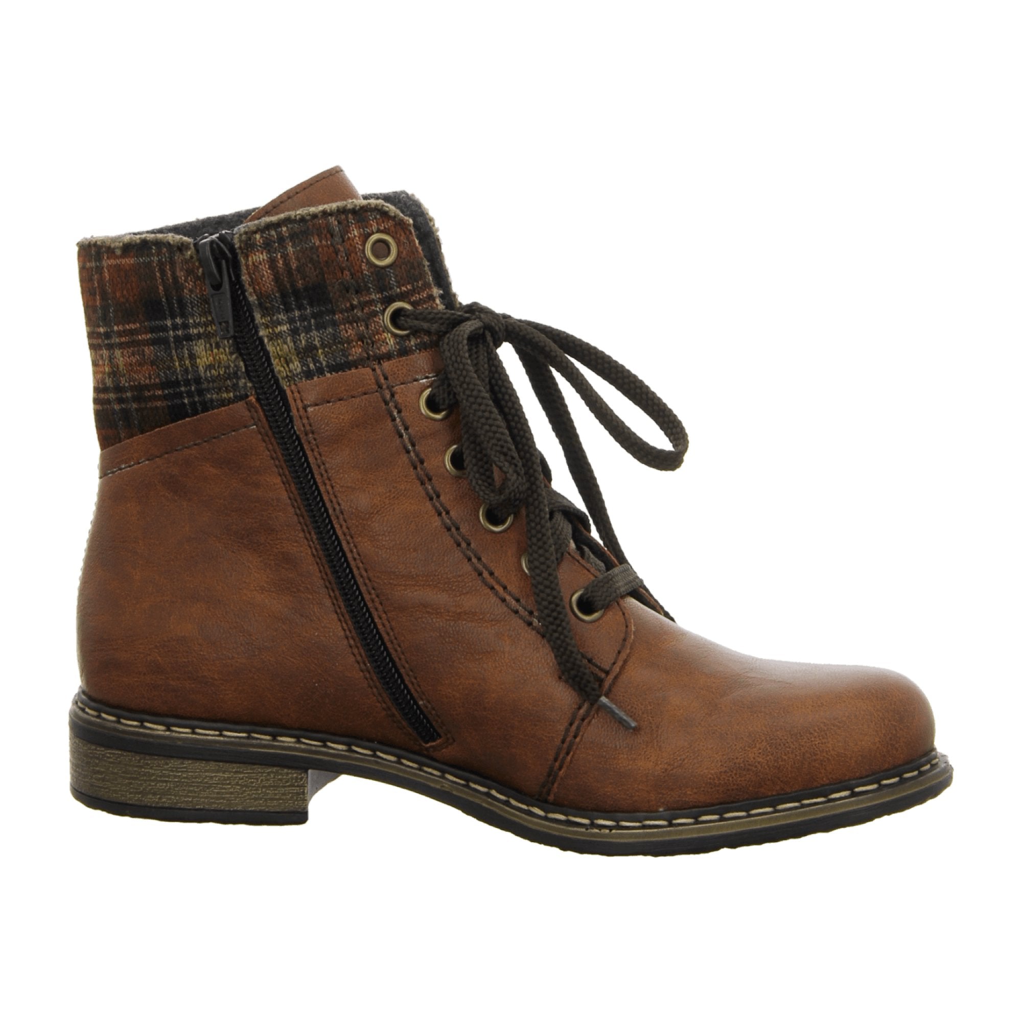 Rieker Comfortable Brown Ankle Boots for Women with Lace-Up and Zipper