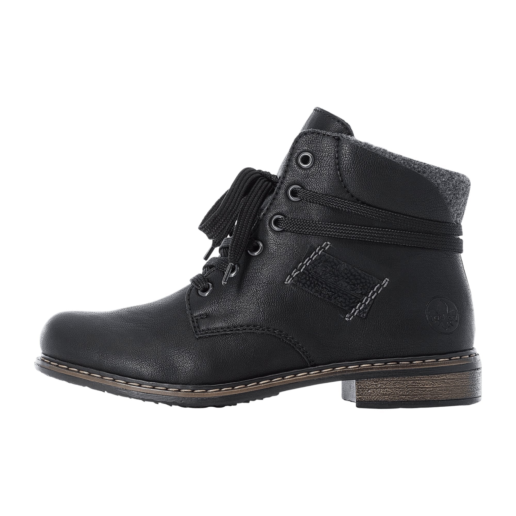 Rieker Women's Black Lace-Up Boots with Zipper and Cushioned Sole