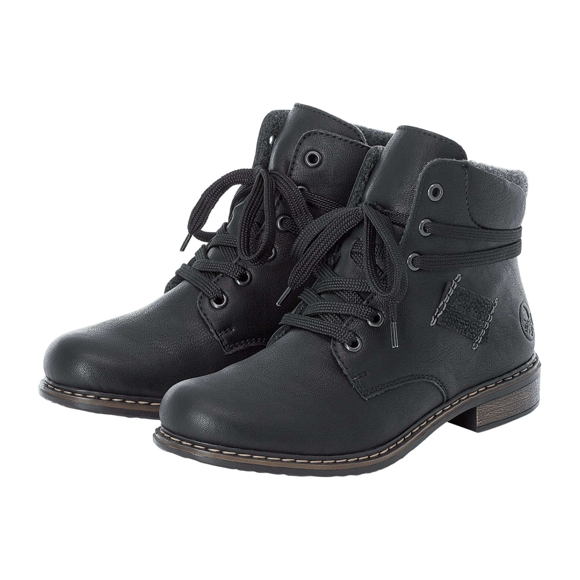 Rieker Women's Black Lace-Up Boots with Zipper and Cushioned Sole