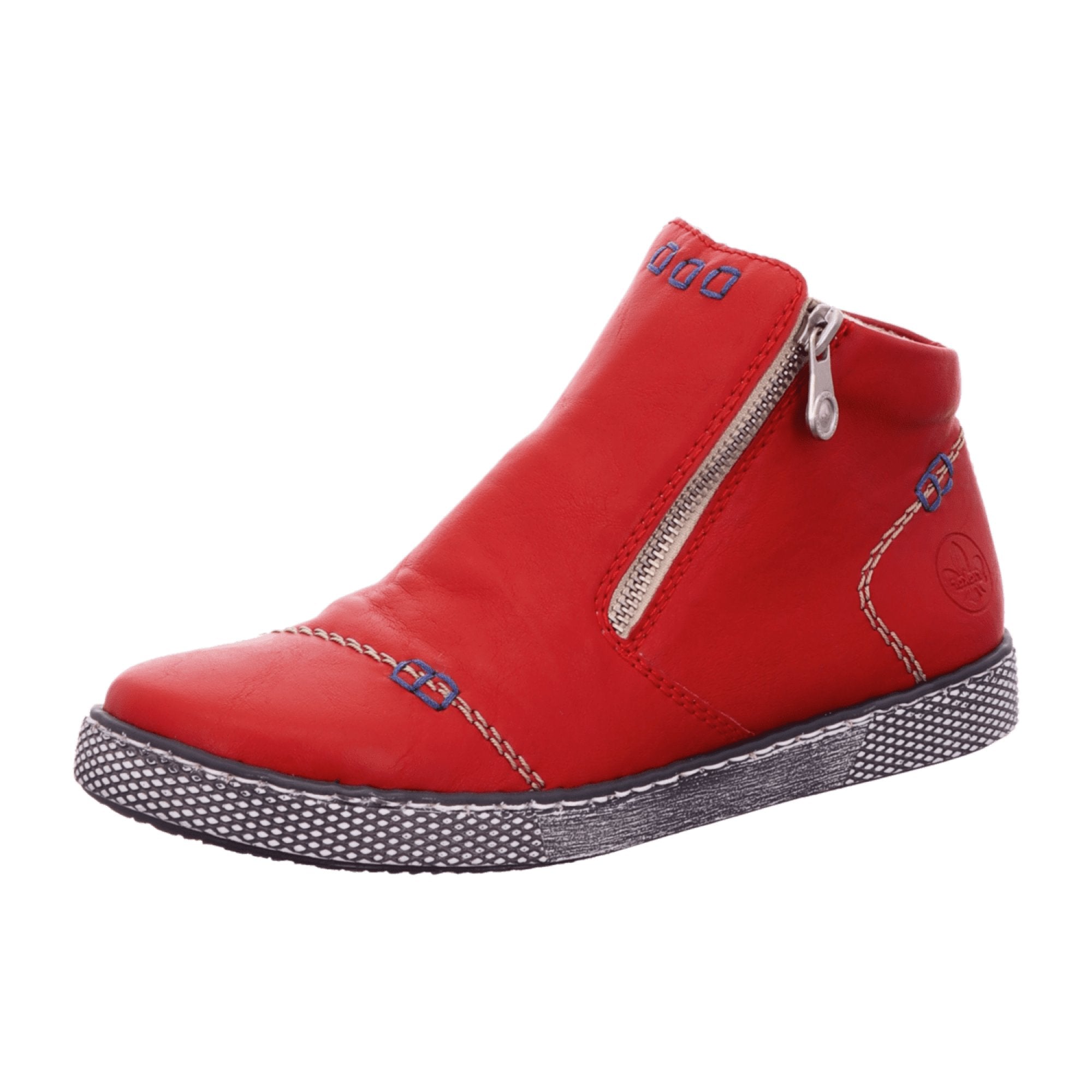 Rieker Women's Red Zip-Up Ankle Boots Warm Lined Synthetic Leather Winter Shoes