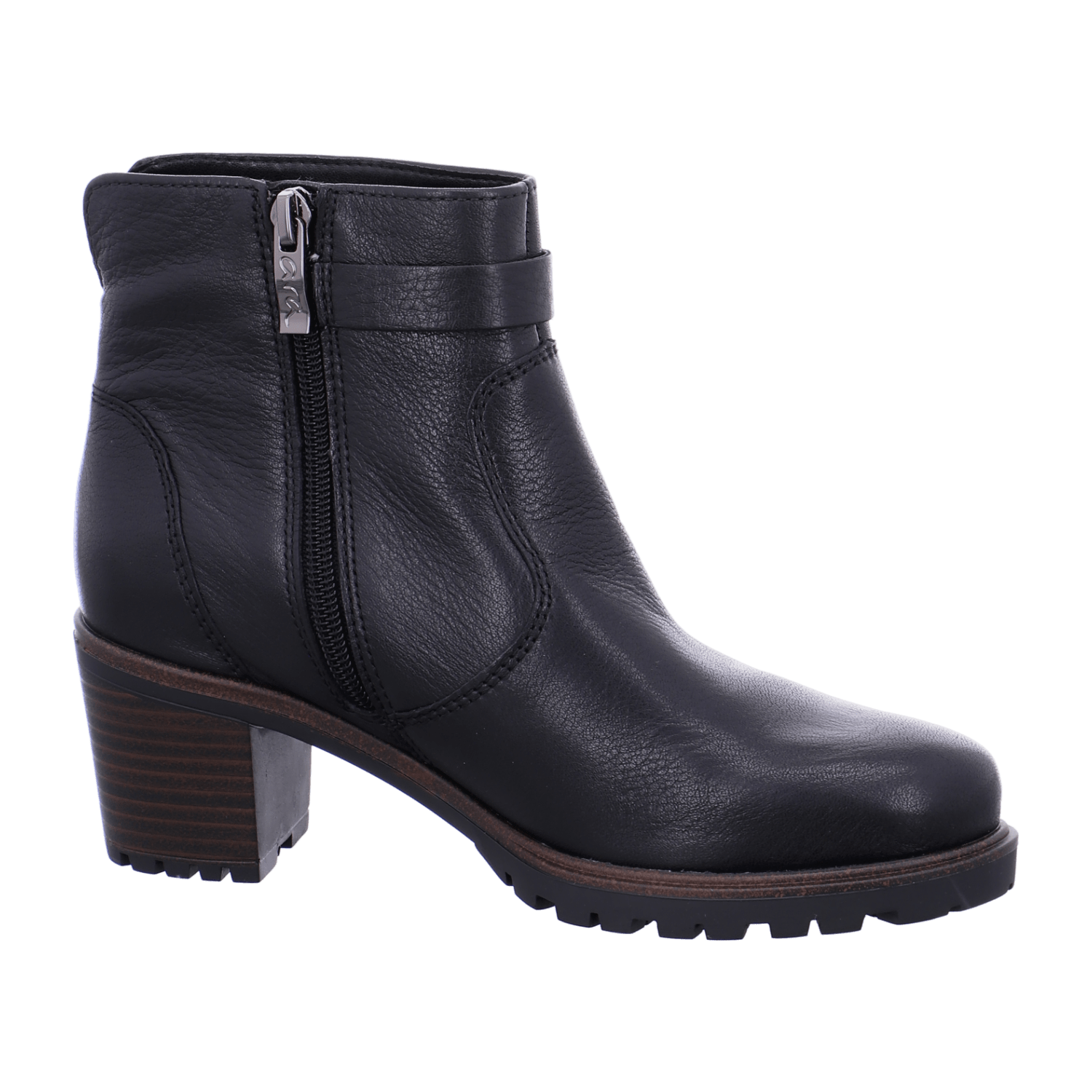 ARA MANTOVA Women's Leather Ankle Boots with Zipper, Black Classic Round Toe