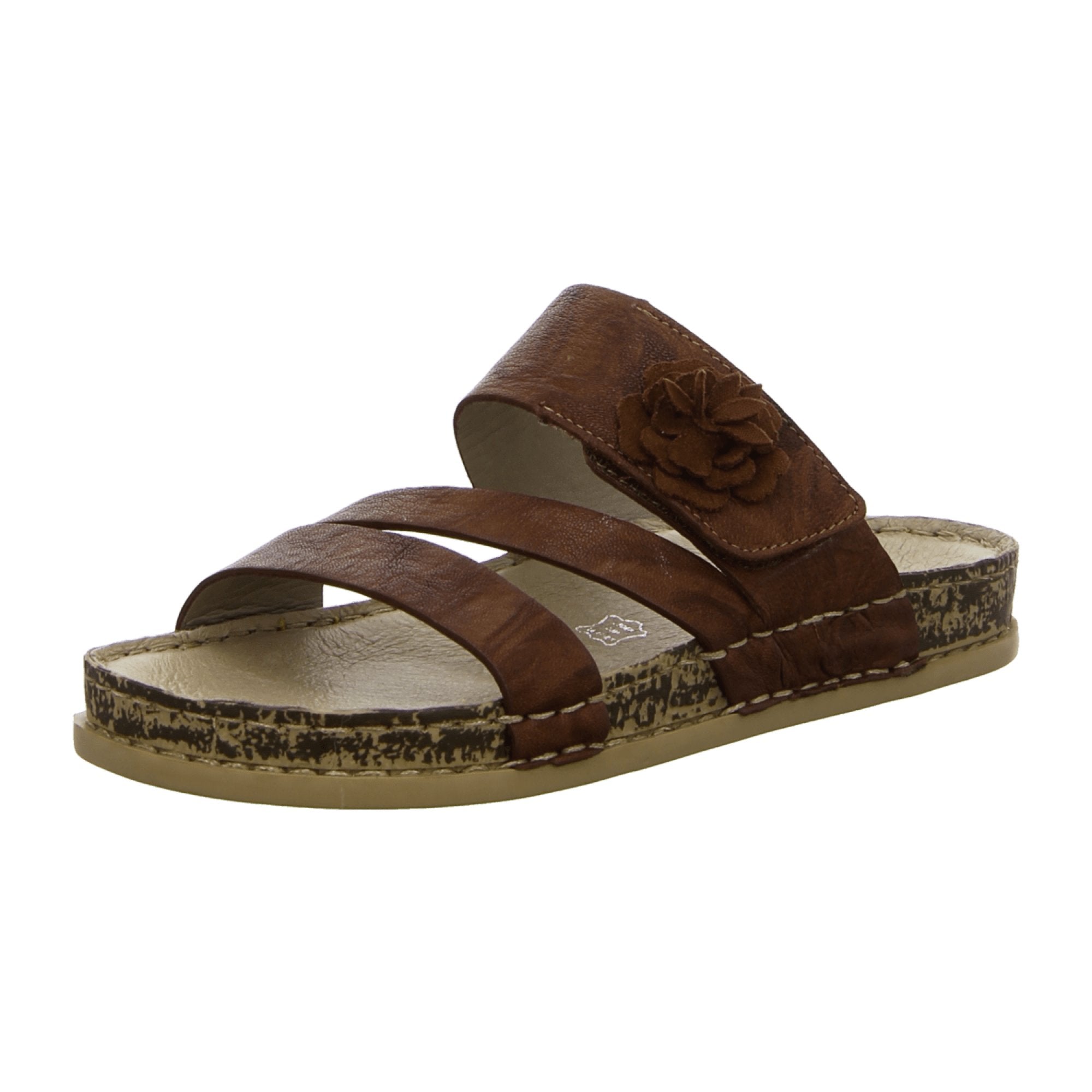 Rieker Women's Brown Leather Sandals with Velcro Strap and Cushioned Sole