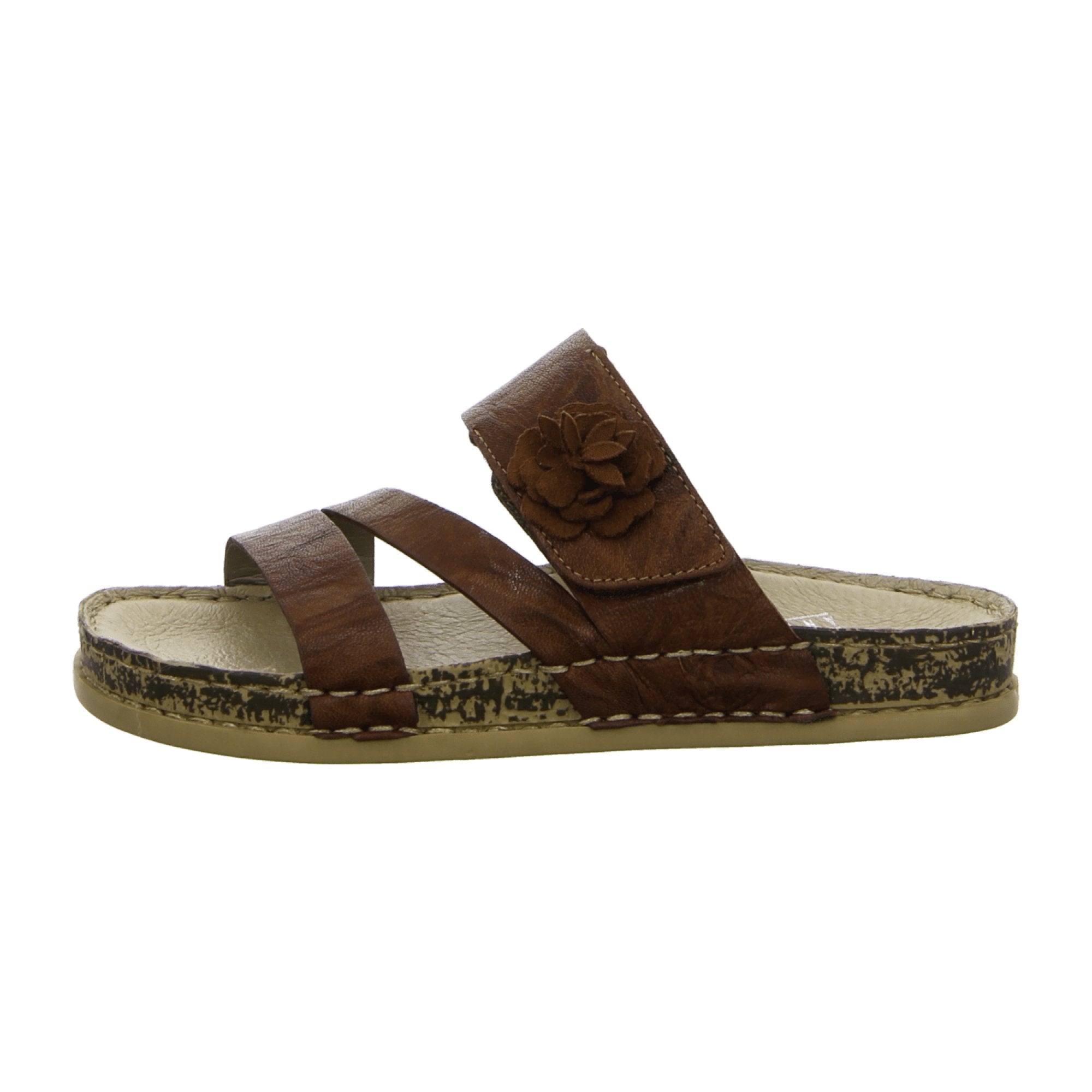 Rieker Women's Brown Leather Sandals with Velcro Strap and Cushioned Sole