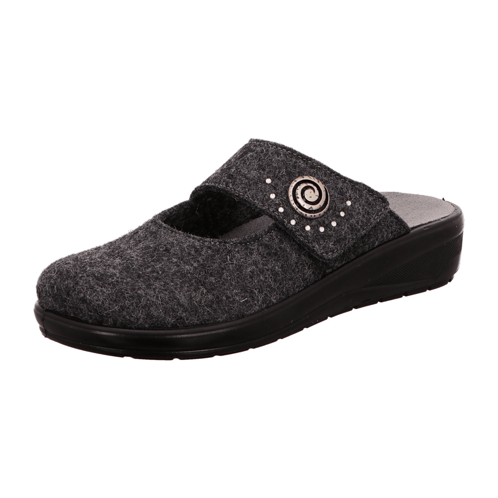 Rohde Women's Grey House Slippers with Wedge Heel and Velcro Closure