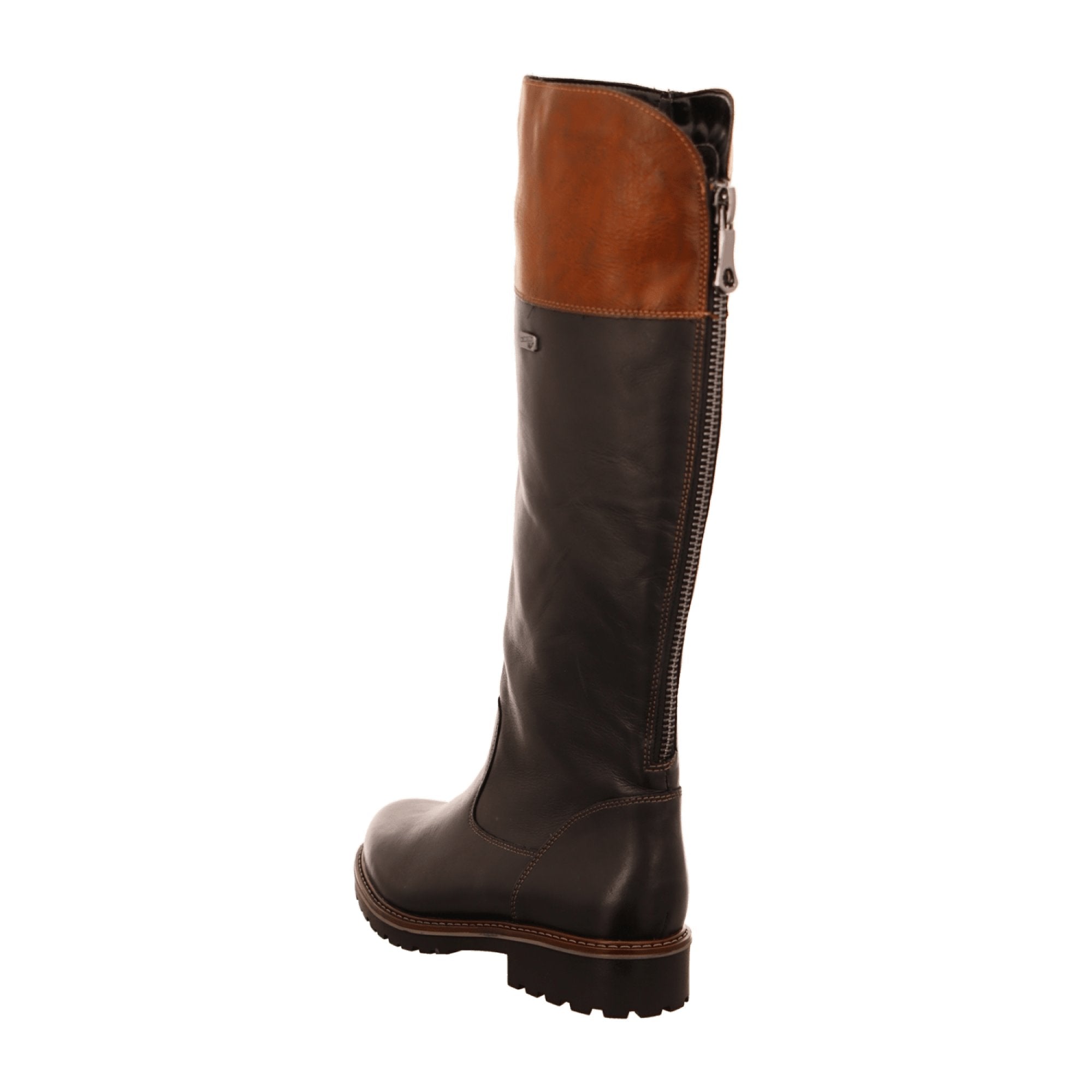 Remonte Women's Knee-High Brown Leather Boots with Block Heel and Zip Closure