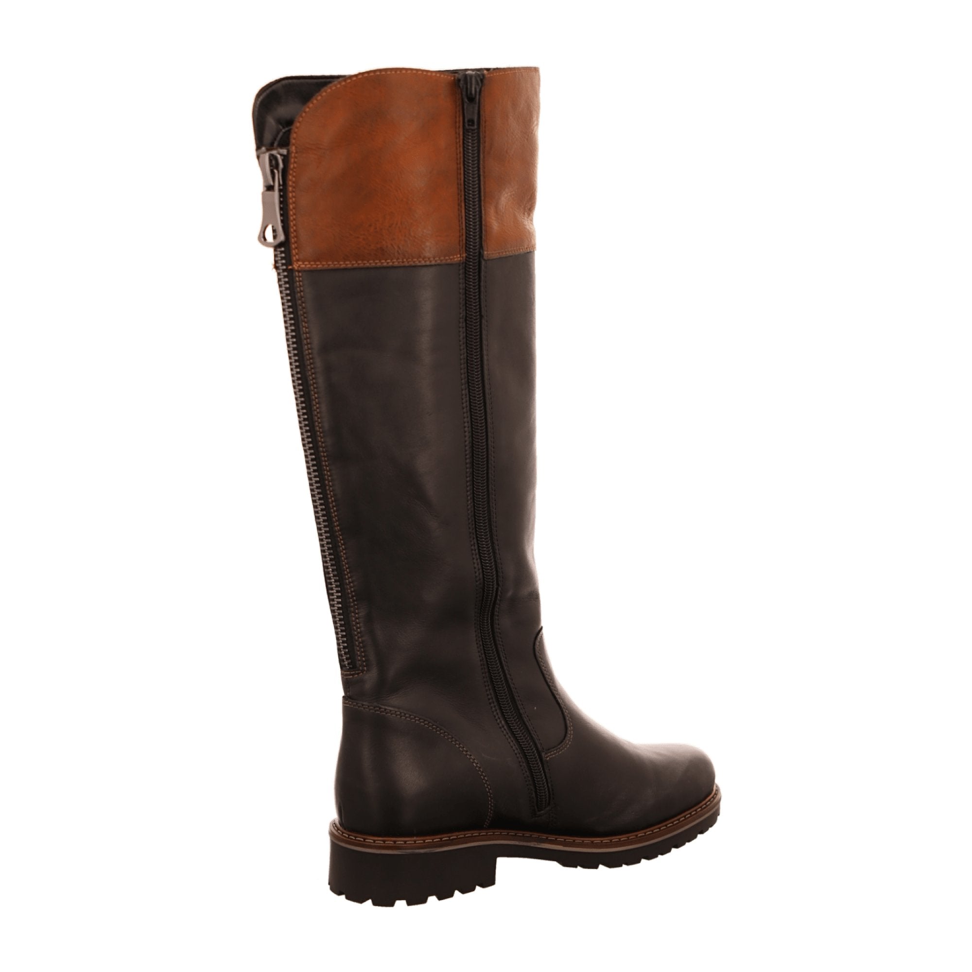 Remonte Women's Knee-High Brown Leather Boots with Block Heel and Zip Closure