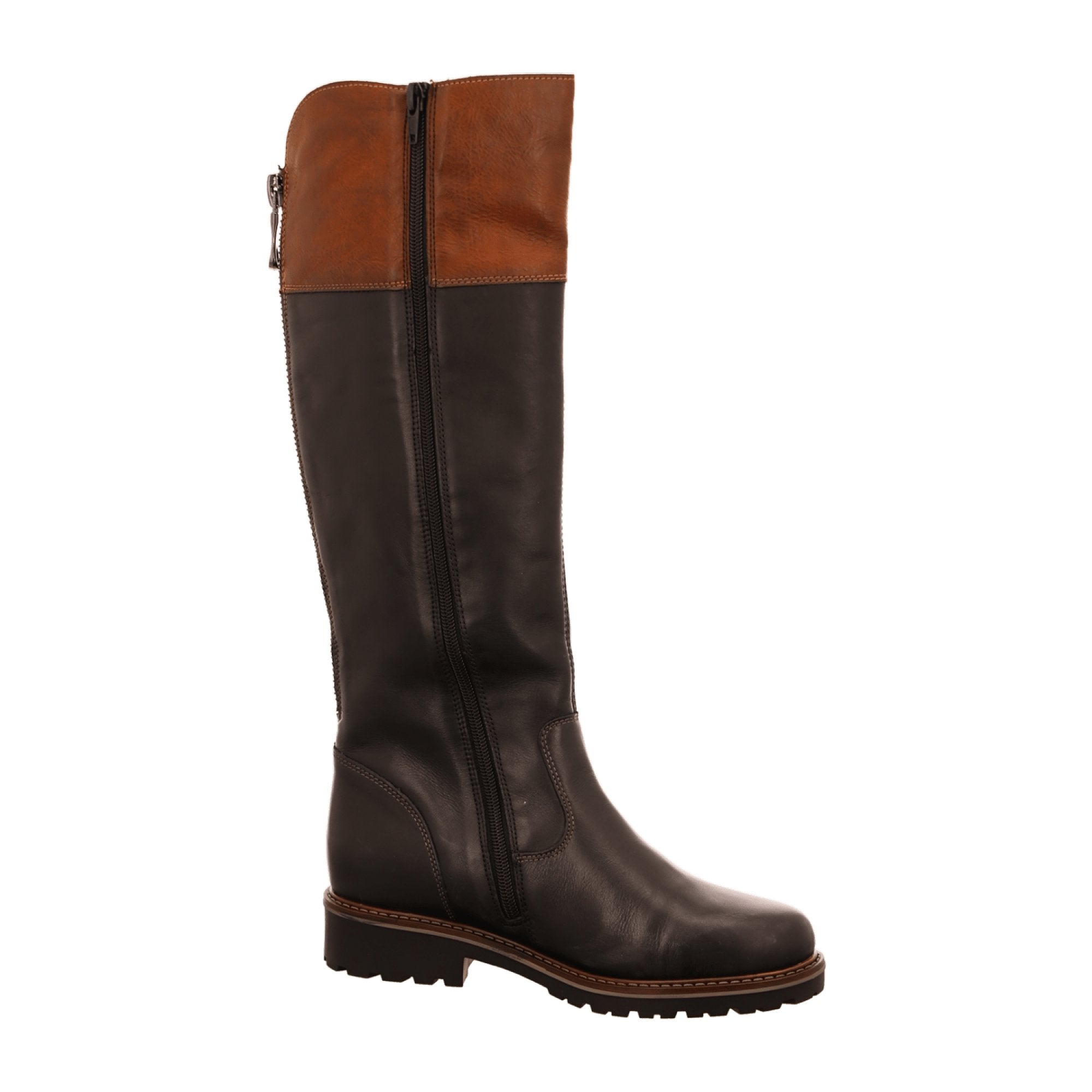 Remonte Women's Knee-High Brown Leather Boots with Block Heel and Zip Closure