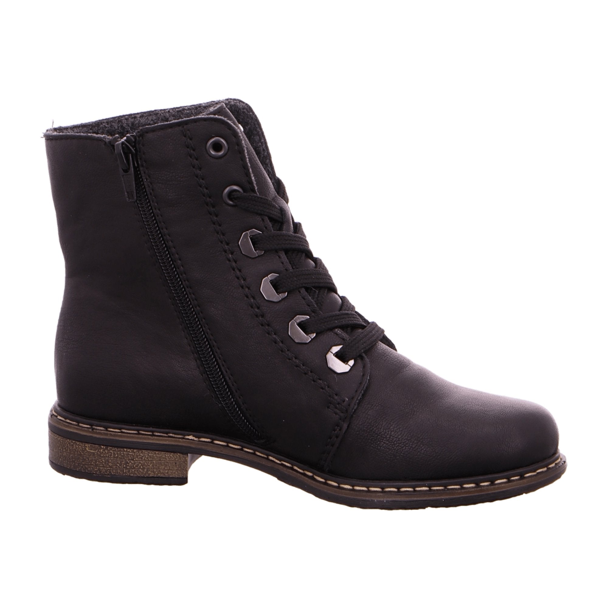 Rieker Women's Black Lace-Up Ankle Boots with Warm Lining and Shock Absorbing Sole