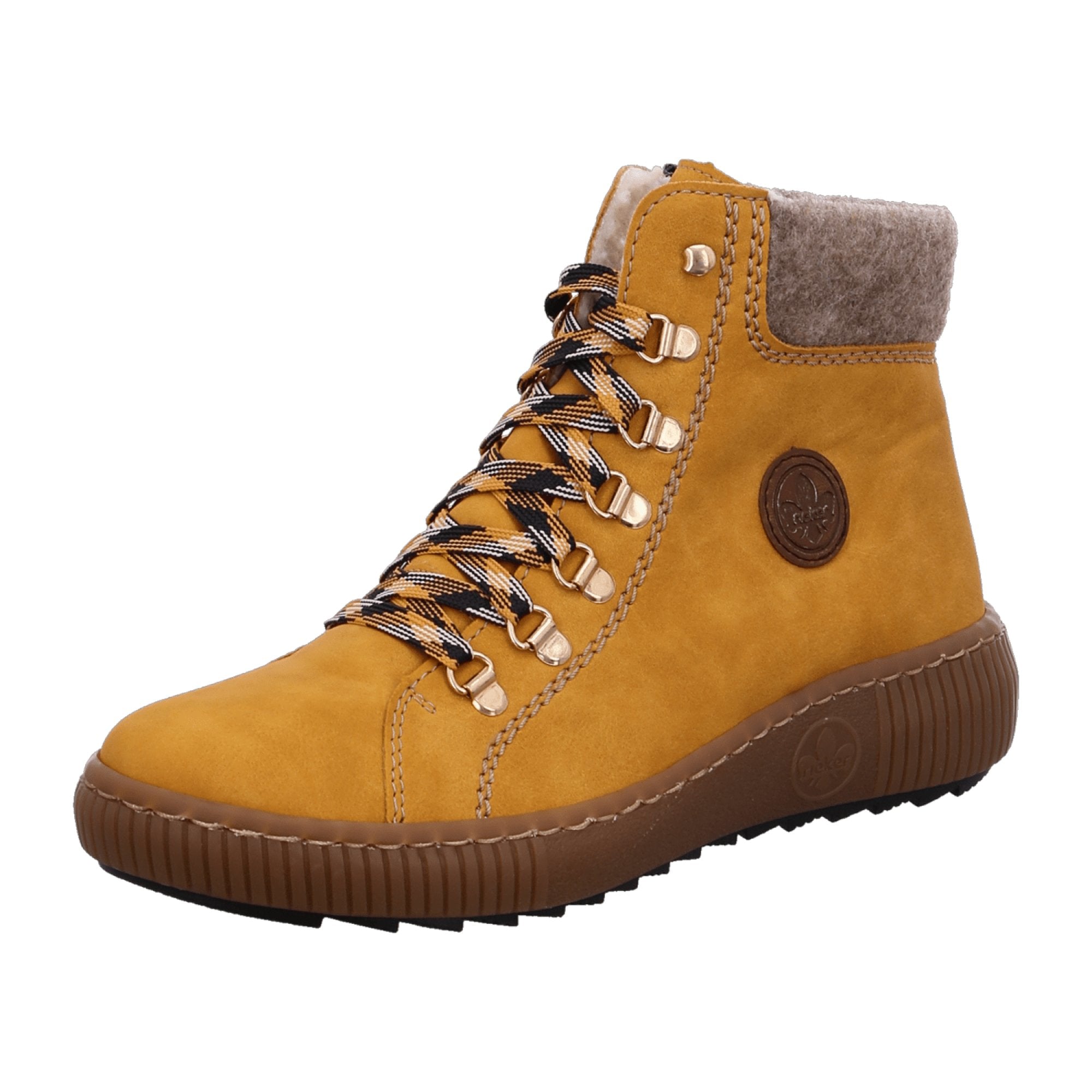 Rieker Comfortable Yellow Ankle Boots for Women with Warm Lining and Zipper