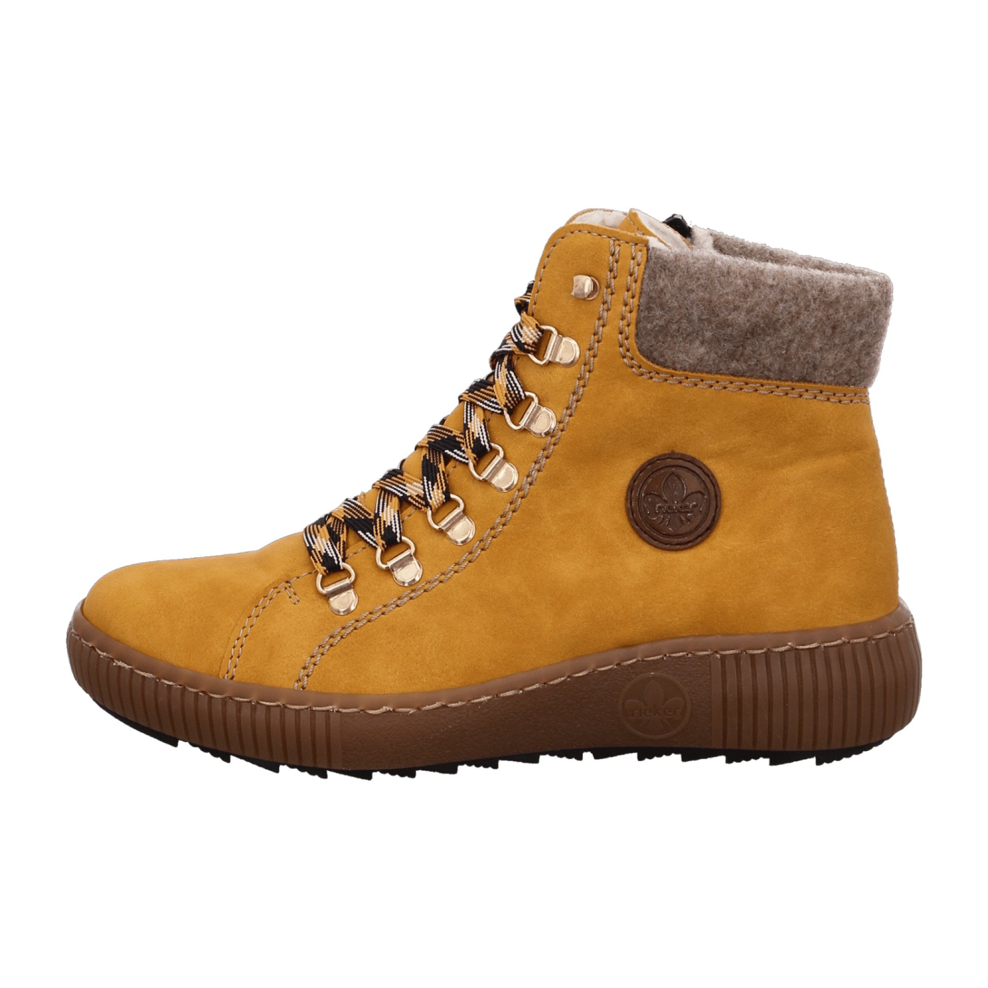 Rieker Comfortable Yellow Ankle Boots for Women with Warm Lining and Zipper