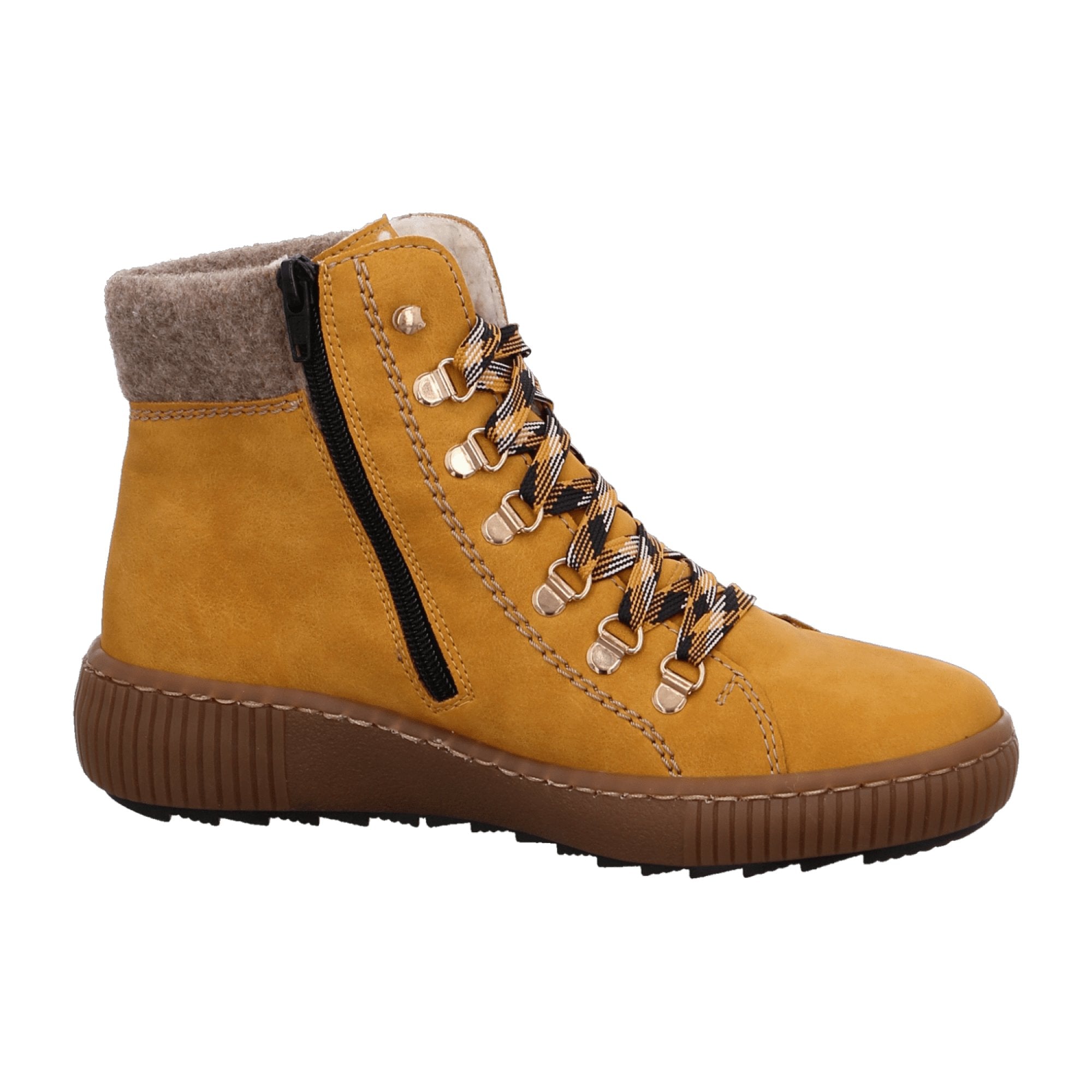 Rieker Comfortable Yellow Ankle Boots for Women with Warm Lining and Zipper