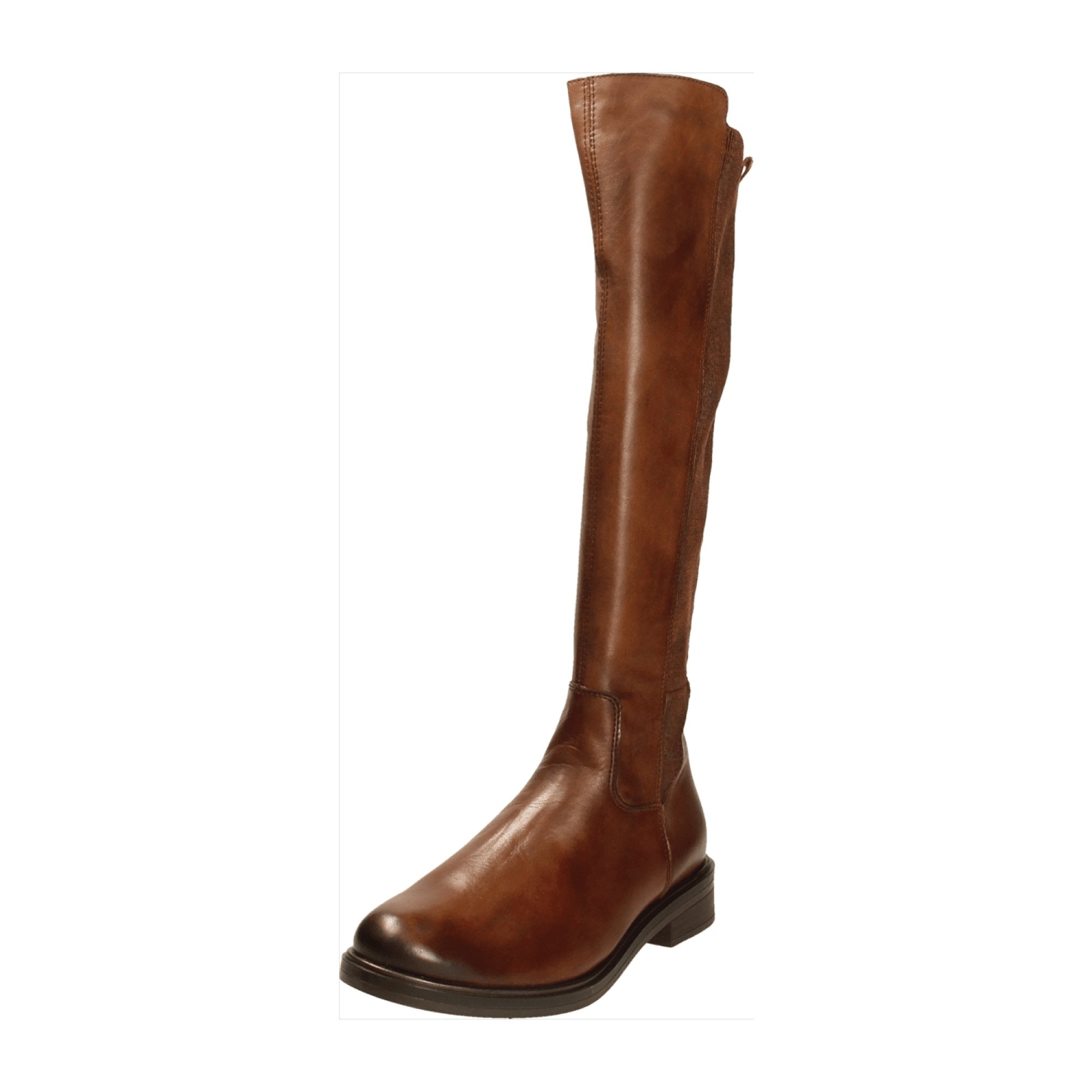 Remonte Women's Brown Leather Long Boots with Stretch Elements and Zip Closure