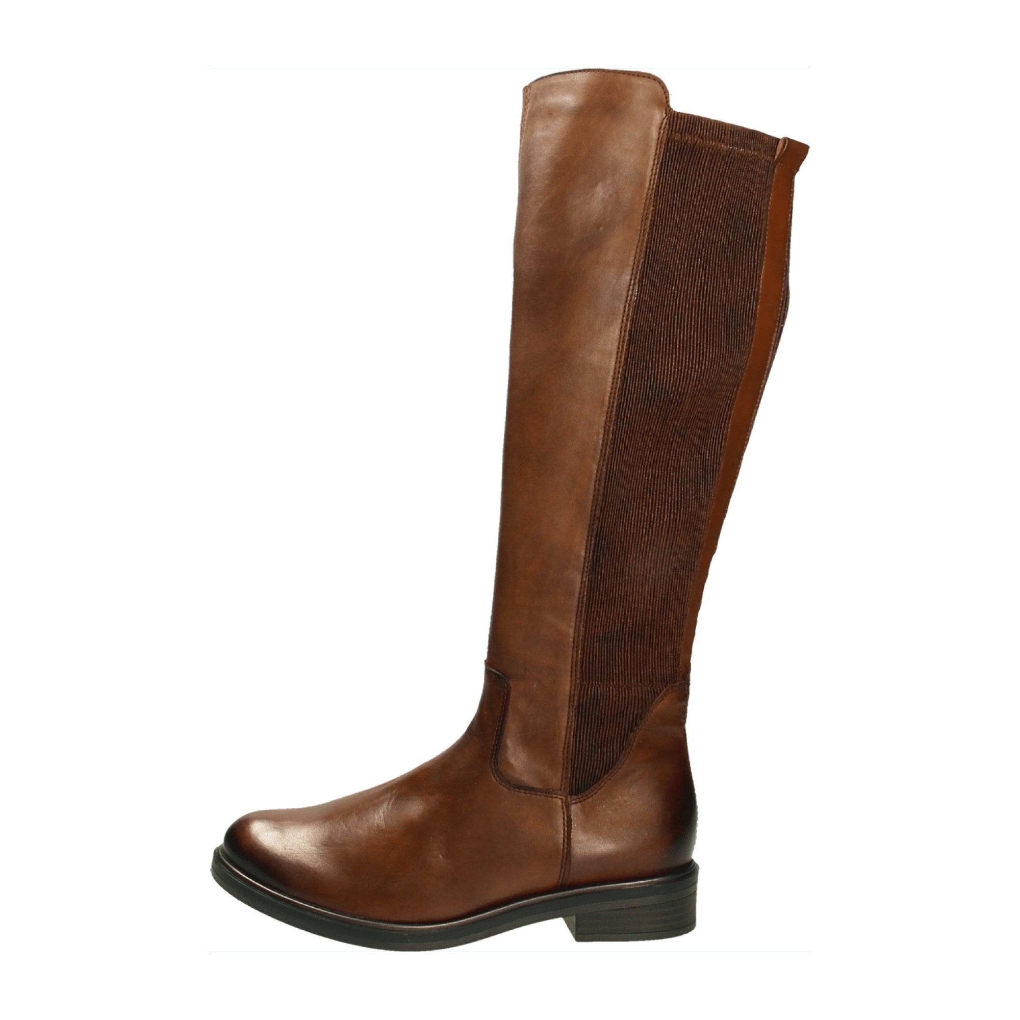 Remonte Women's Brown Leather Long Boots with Stretch Elements and Zip Closure
