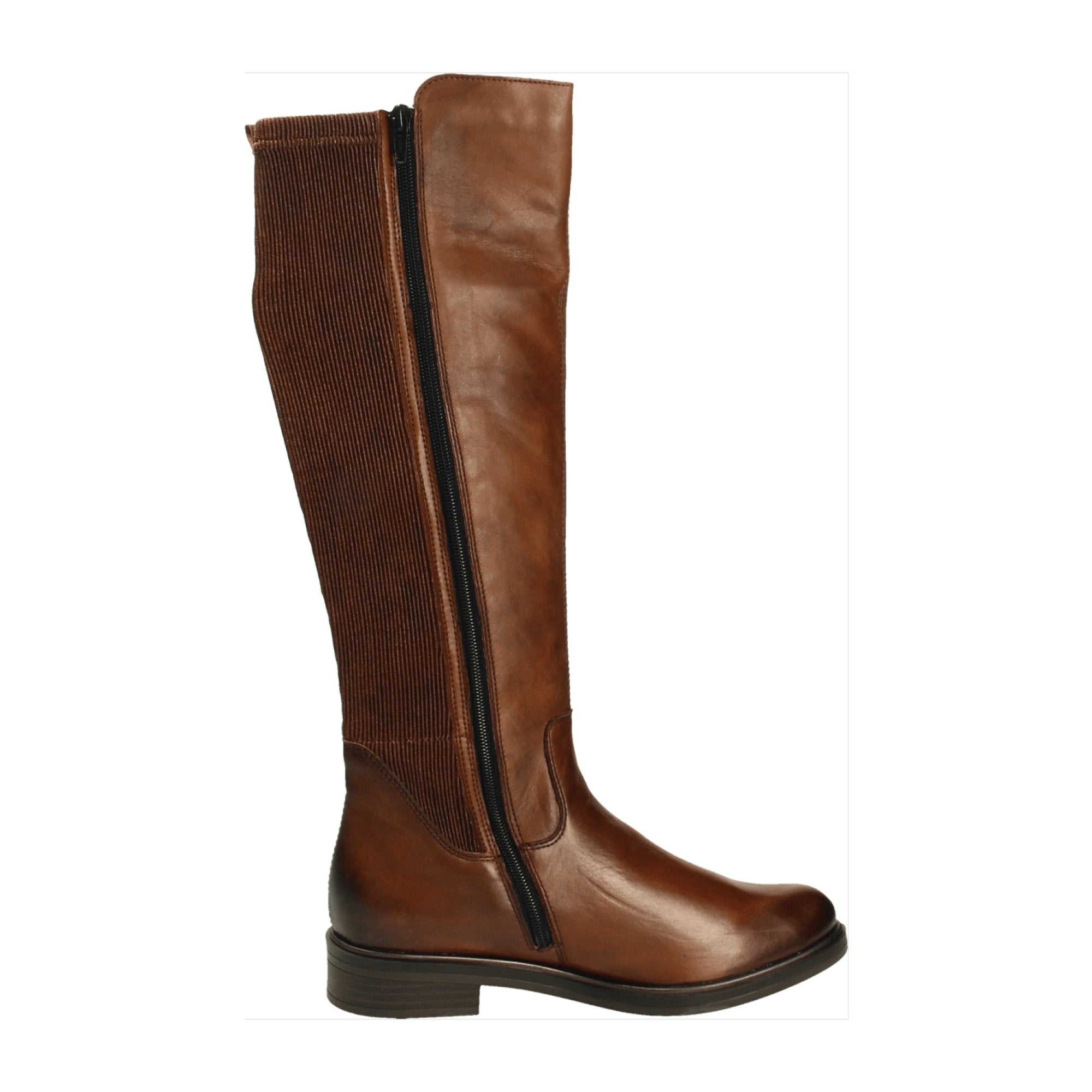 Remonte Women's Brown Leather Long Boots with Stretch Elements and Zip Closure