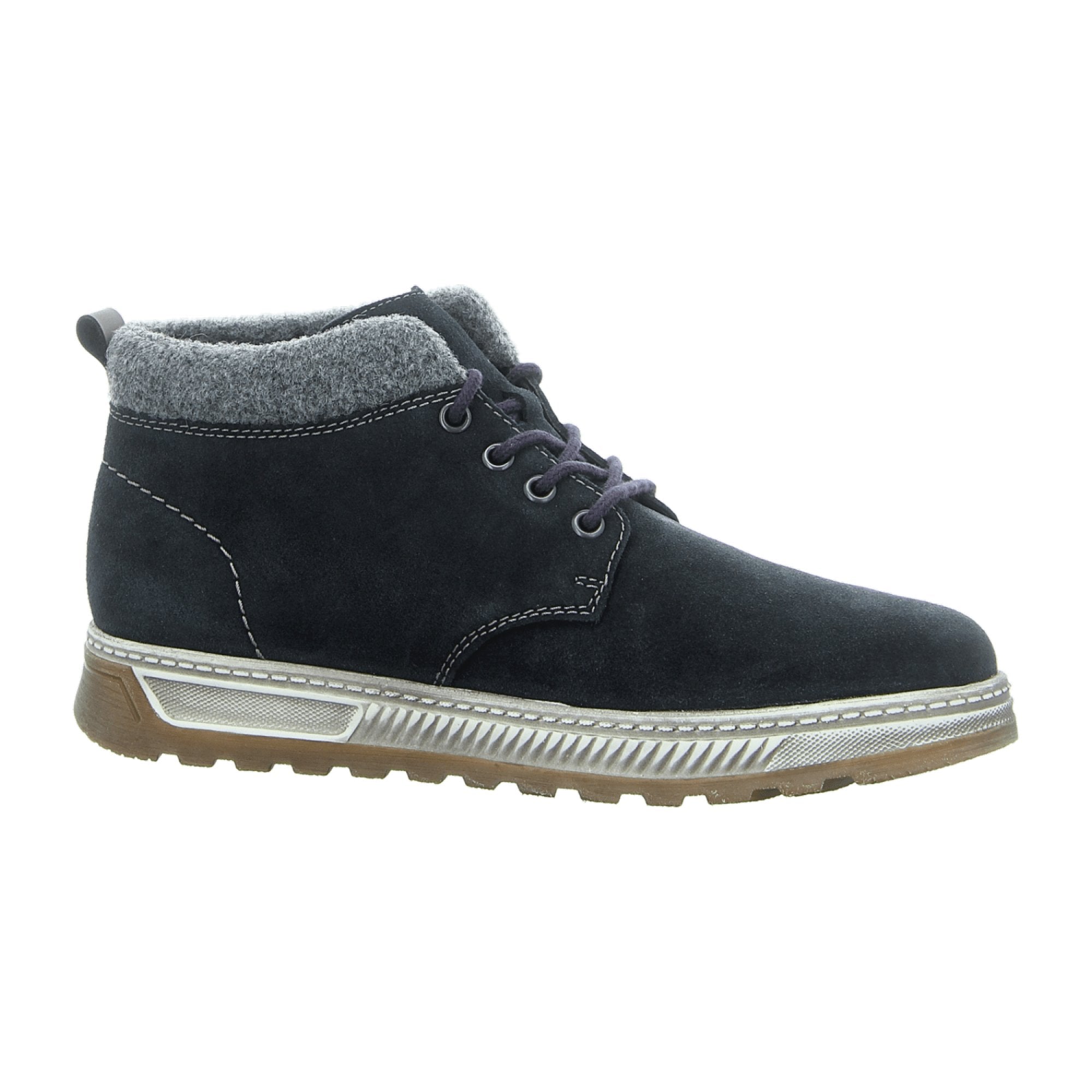 Rieker Men's Blue Comfort Boots Warm Lined Suede Lace-Up for Fall Winter