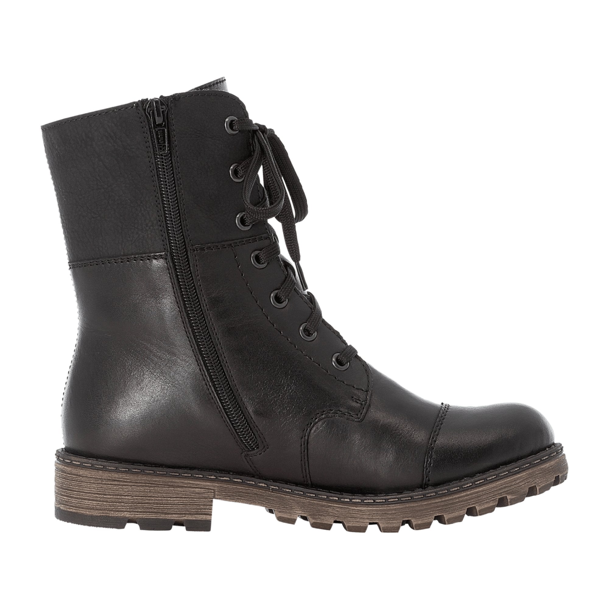 Rieker Black Leather Women's Boots with Zipper and Laces for Fall/Winter