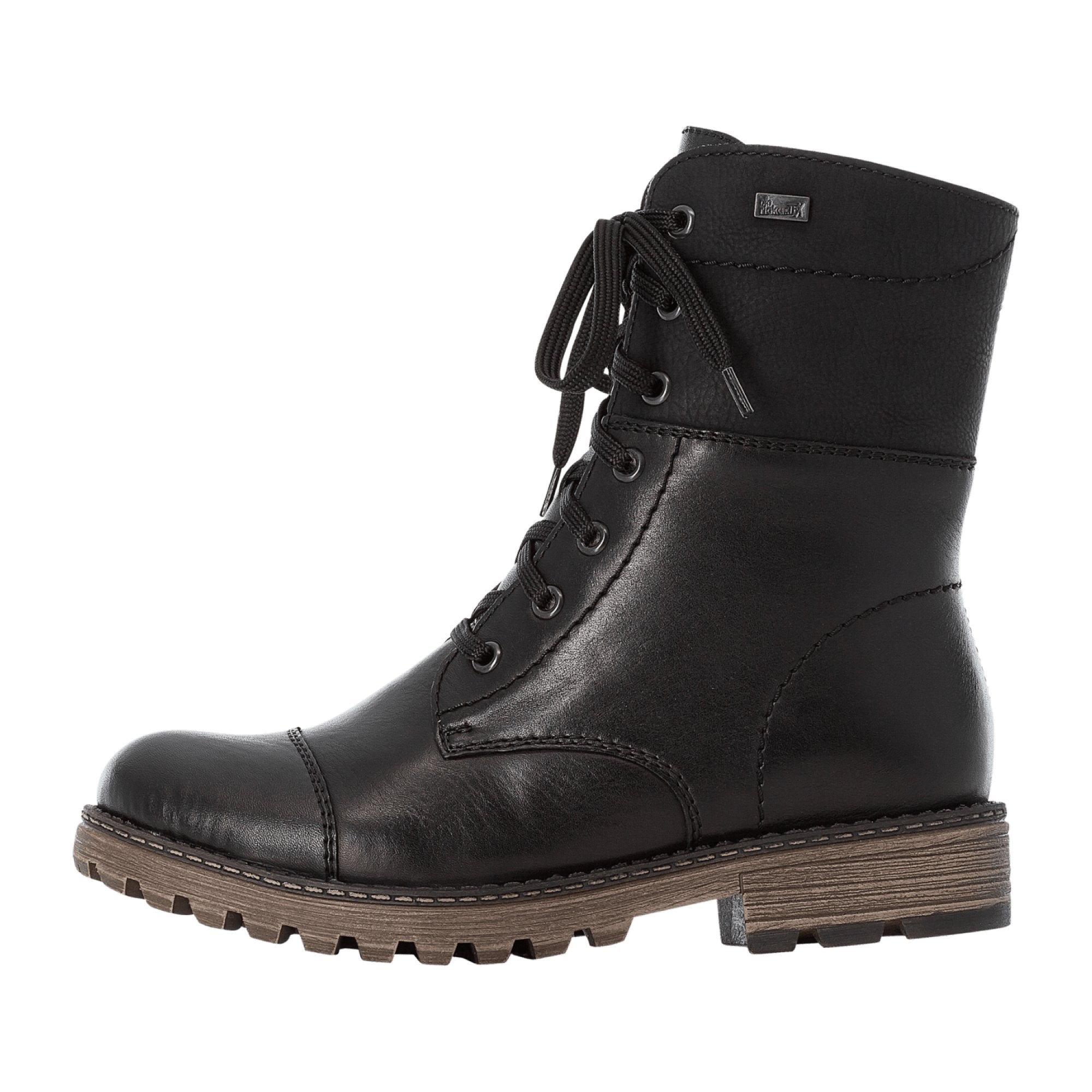 Rieker Black Leather Women's Boots with Zipper and Laces for Fall/Winter