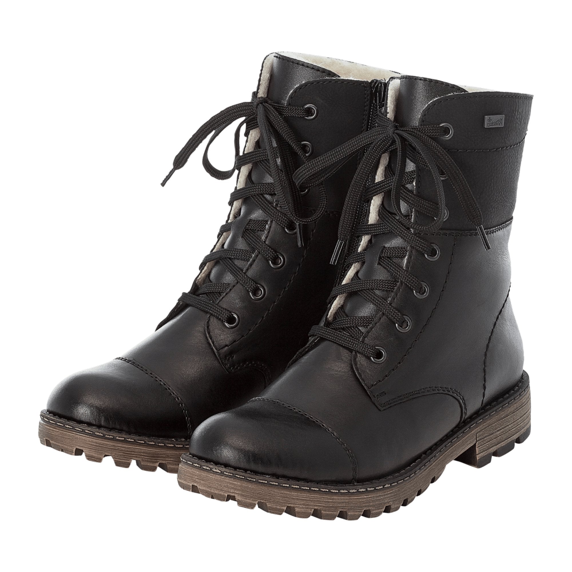 Rieker Black Leather Women's Boots with Zipper and Laces for Fall/Winter