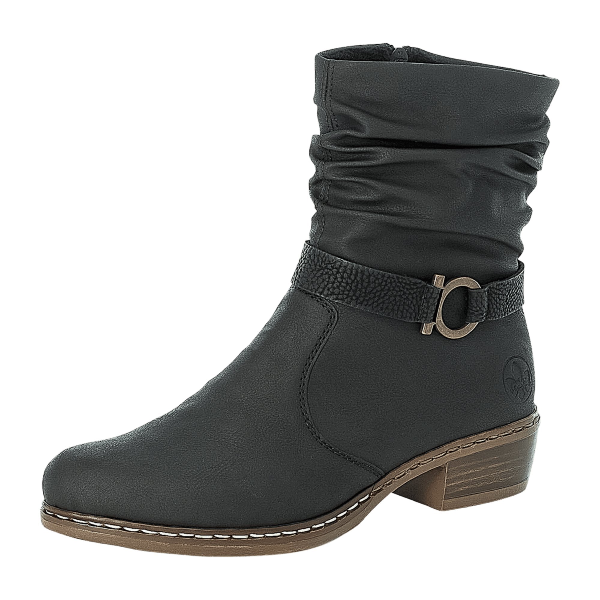 Rieker Ladies Black Ankle Boots Y08R1-00 Warm Lined with Side Zipper