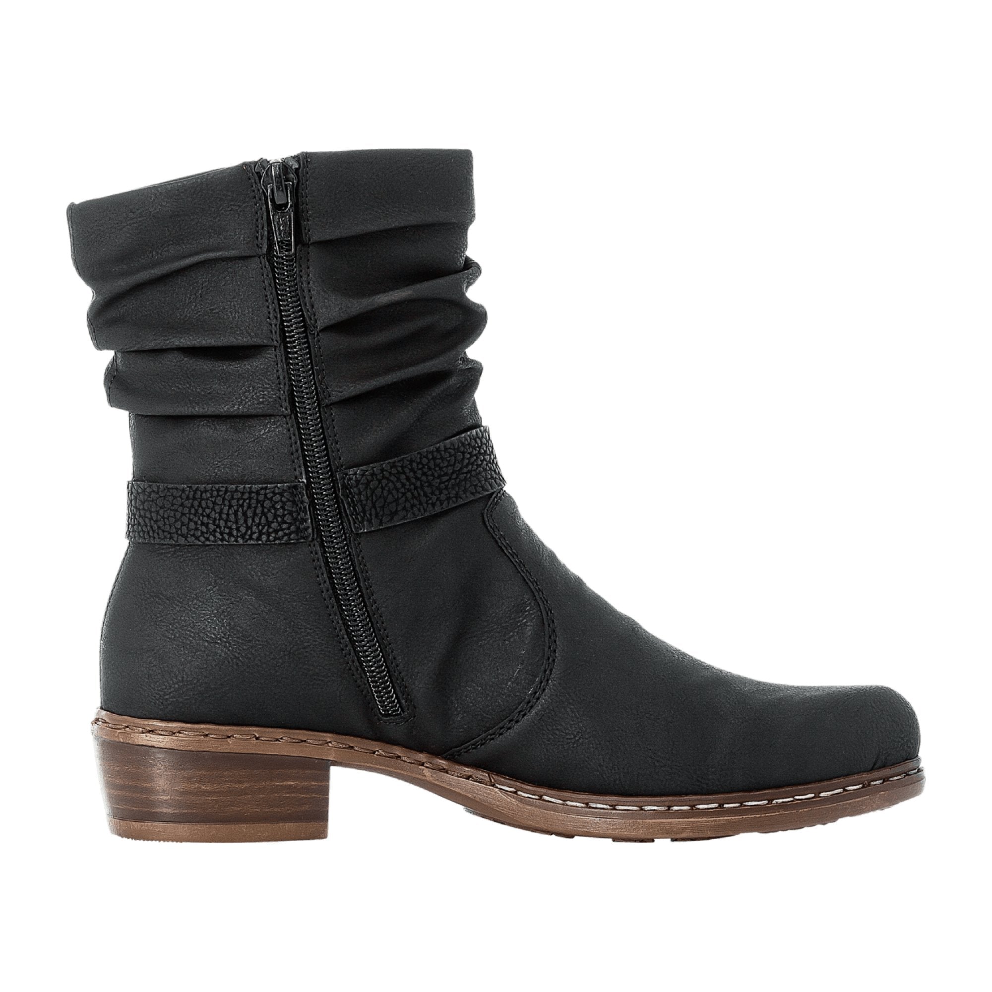 Rieker Ladies Black Ankle Boots Y08R1-00 Warm Lined with Side Zipper