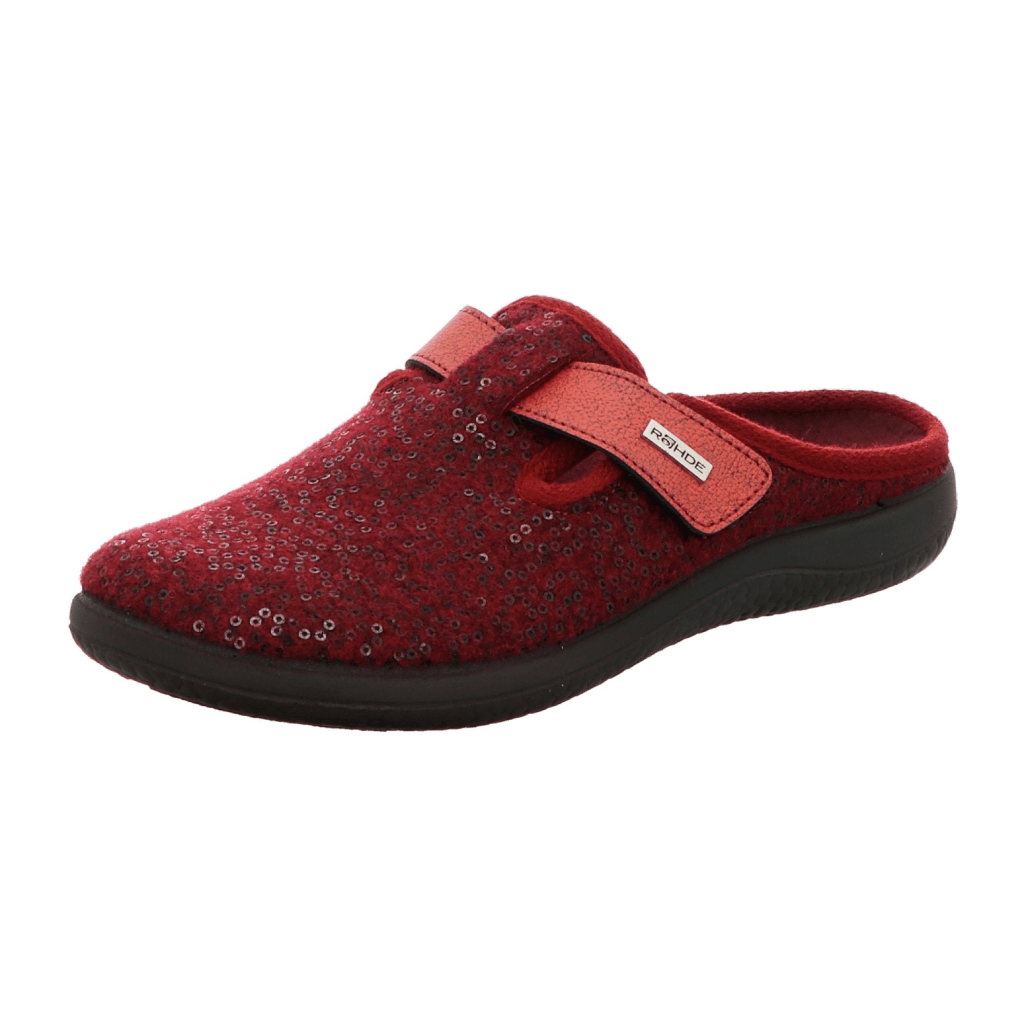 Rohde Women's Red Slip-On Felt Slippers with Sequins Warm Lining Winter Shoes