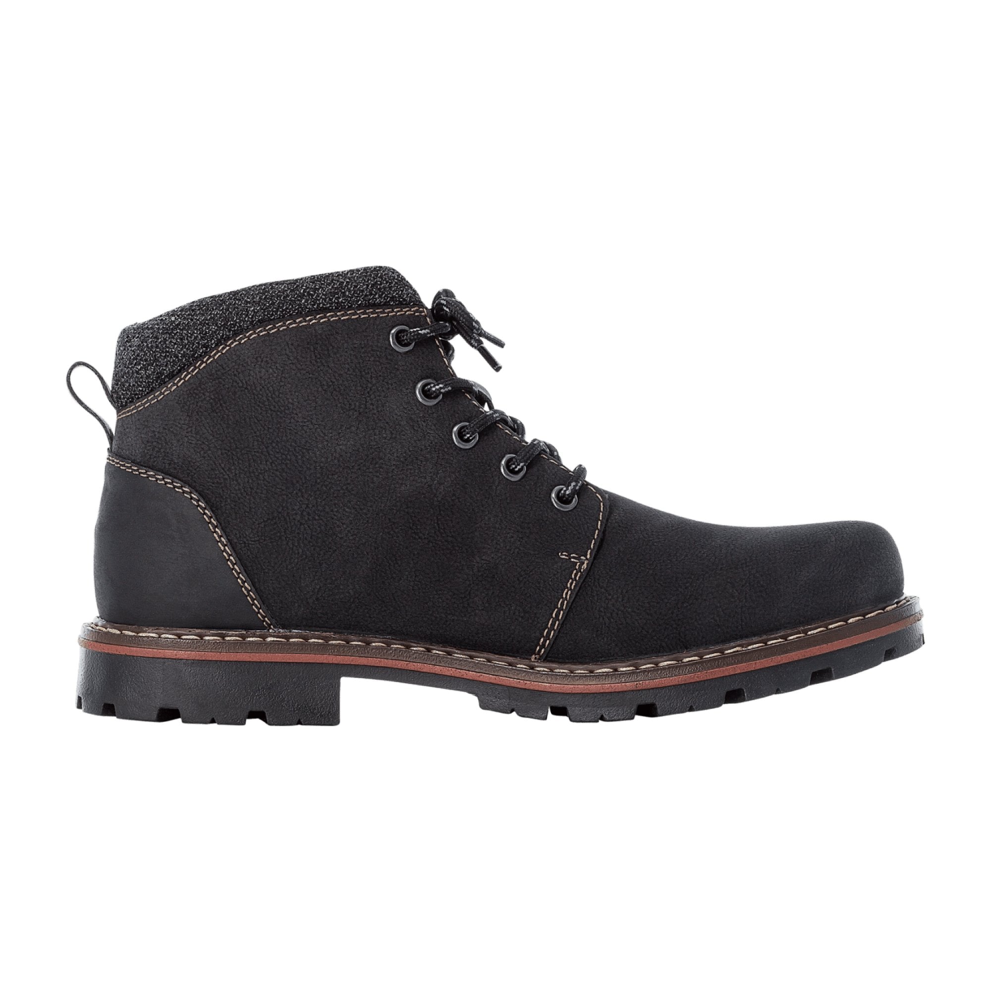 Rieker Men's Black Lace-Up Ankle Boots with Warm Lining for Winter