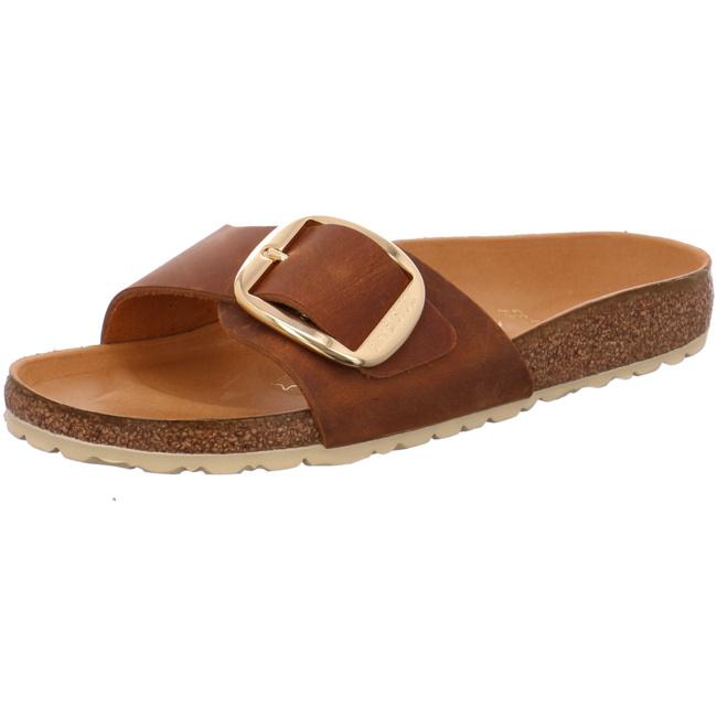 Birkenstock Madrid Big Buckle Cognac Gold Sandals Mules Slippers NEW Shoes narrow - Bartel-Shop