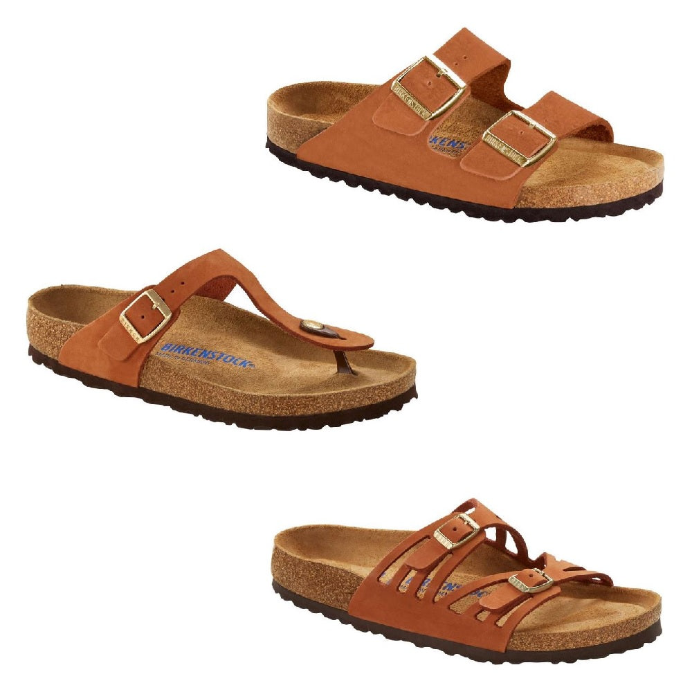 Birkenstock Arizona Granada Gizeh Pecan Nubuck Leather Sandals SFB Slides Orange - Bartel-Shop