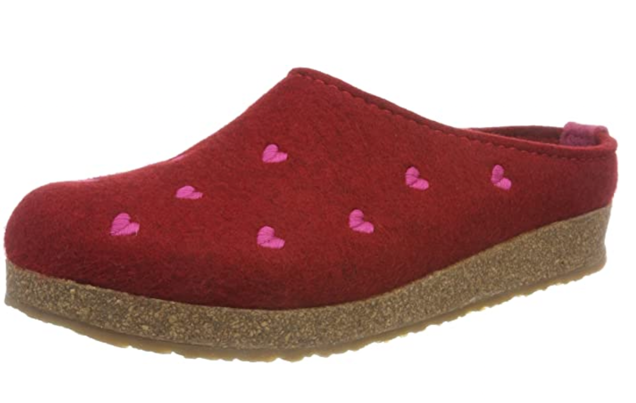 Haflinger Grizzly Cuoricino Slippers Mules Clogs Wool Felt House Shoes Hearts - Bartel-Shop