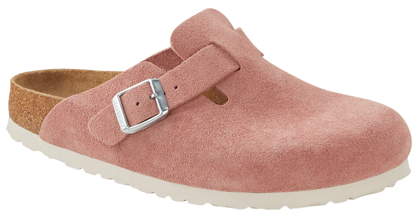 Birkenstock Boston Suede Leather SFB Clogs Mules Slippers Wine Pink Clay New - Bartel-Shop