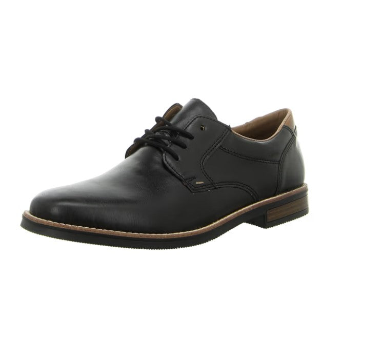 Rieker Men's Black Leather Lace-Up Shoes, Wide Fit, Comfortable Flat Sole