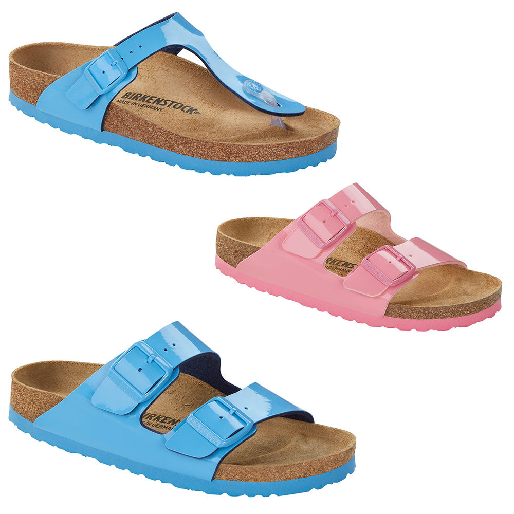 Birkenstock Arizona Gizeh Sky Blue Candy Pink Patent Sandals Slides Birko Flor - Bartel-Shop